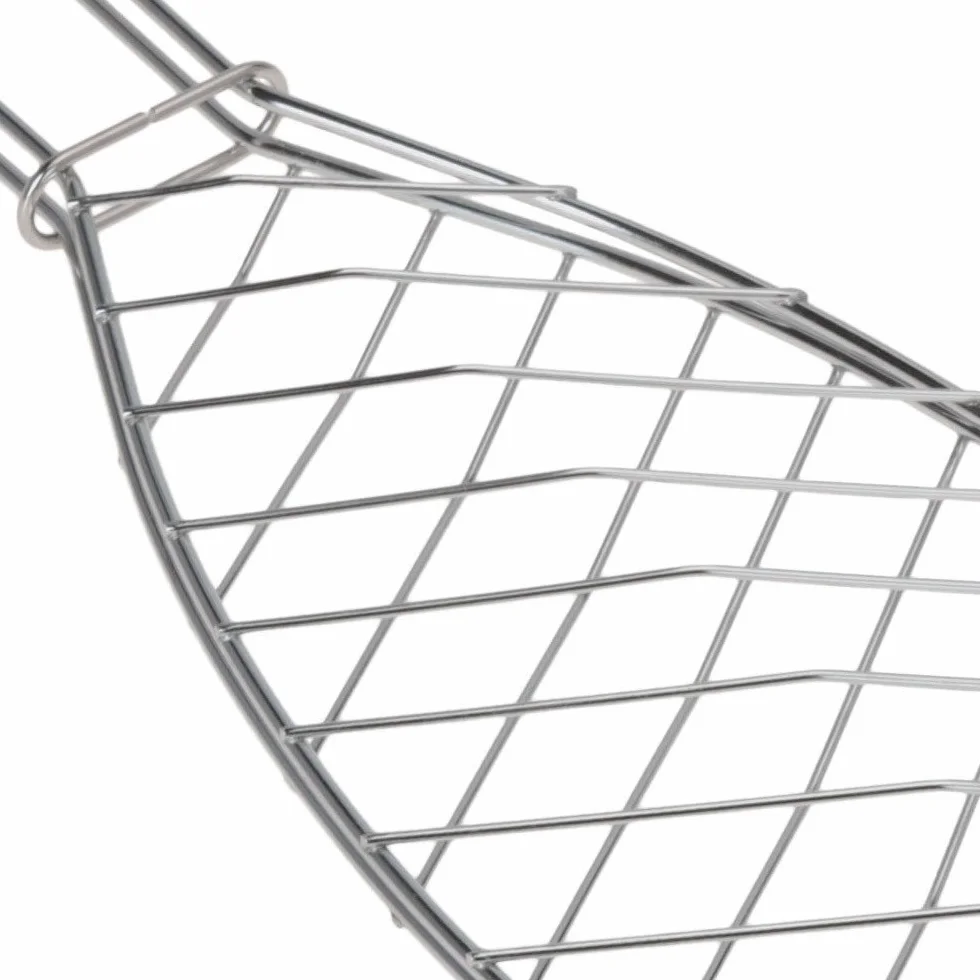 ToCi Zestaw 4 grillów na ryby srebrny duży metalowy kosz na warzywa 58 x 13 cm szczypce do grillowania