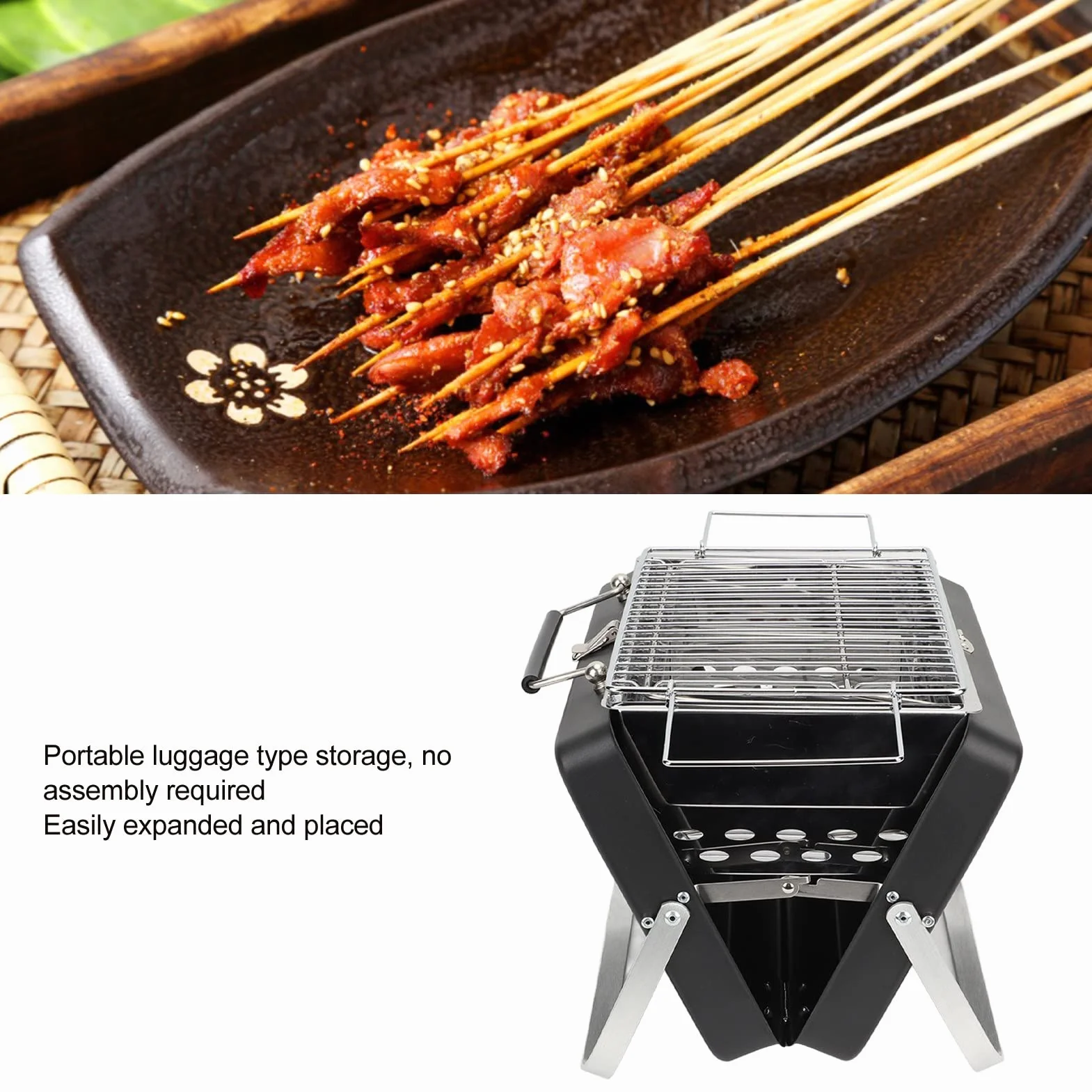 Przenośny Grill Węglowy, Bary do Grillowania Natychmiastowe Składanie i łatwe Przenoszenie, Grill Grillowy Składany Grill na Notebooka do Grillowania na świeżym Powietrzu Kemping
