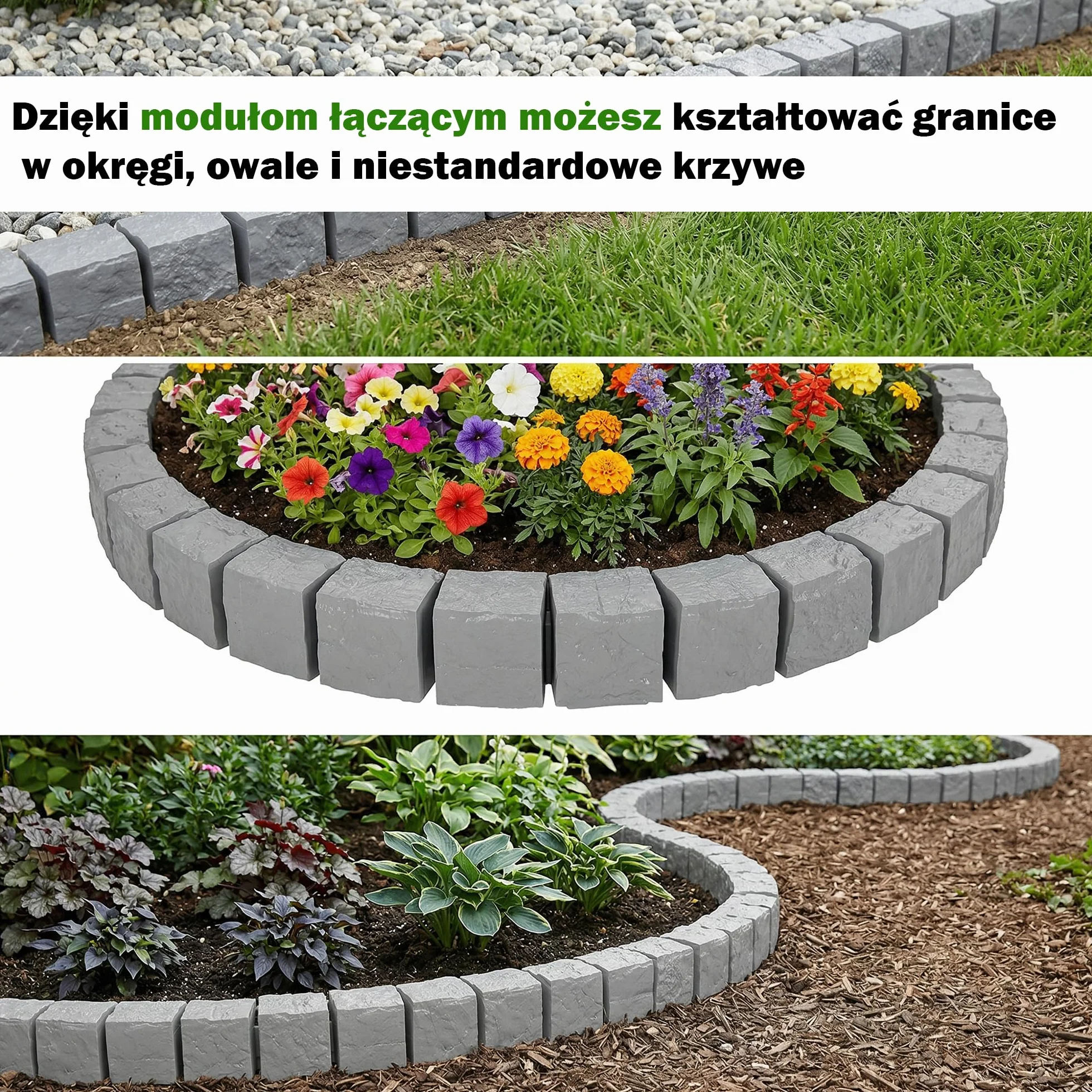 GARDENIX Krawędź trawnika 1,8 m, szary, obramowanie rabatki z tworzywa sztucznego