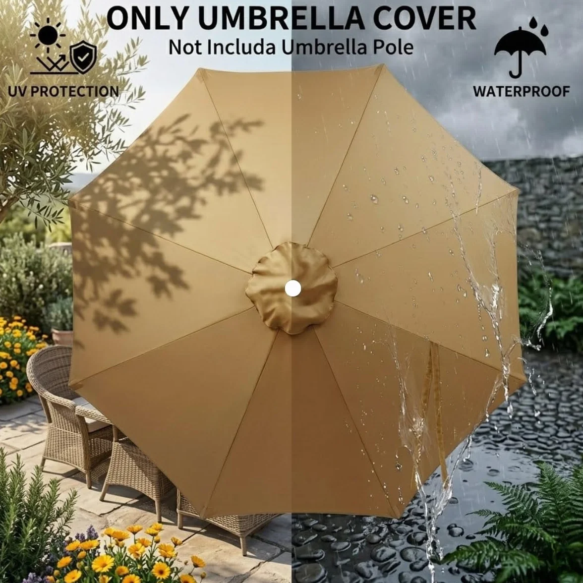Wymienne Poszycie Parasola Wodoodporny Ochrona UV 8 Żeber Gruba Tkanina Parasol Przeciwsłoneczny Ogrodowy Patio