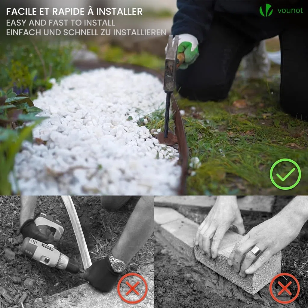 VOUNOT Elastyczne obramowanie ogrodowe, plastikowe obramowanie klonów, z 80 gwoździami mocującymi, długość 40 m, wysokość 5 cm, brązowa