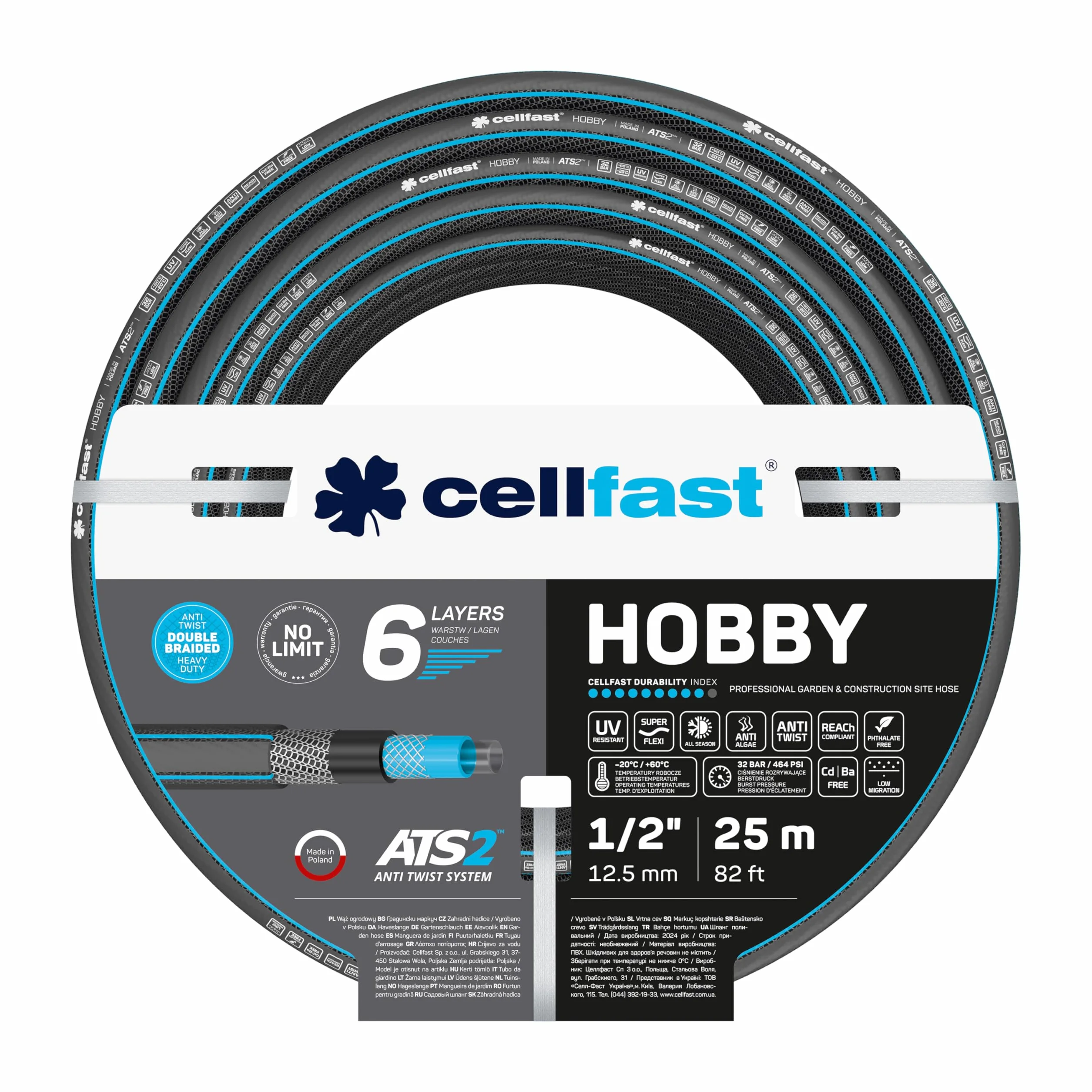 Cellfast Wąż Ogrodowy Hobby ATS2-6-Warstwowy 1/2" 25 m