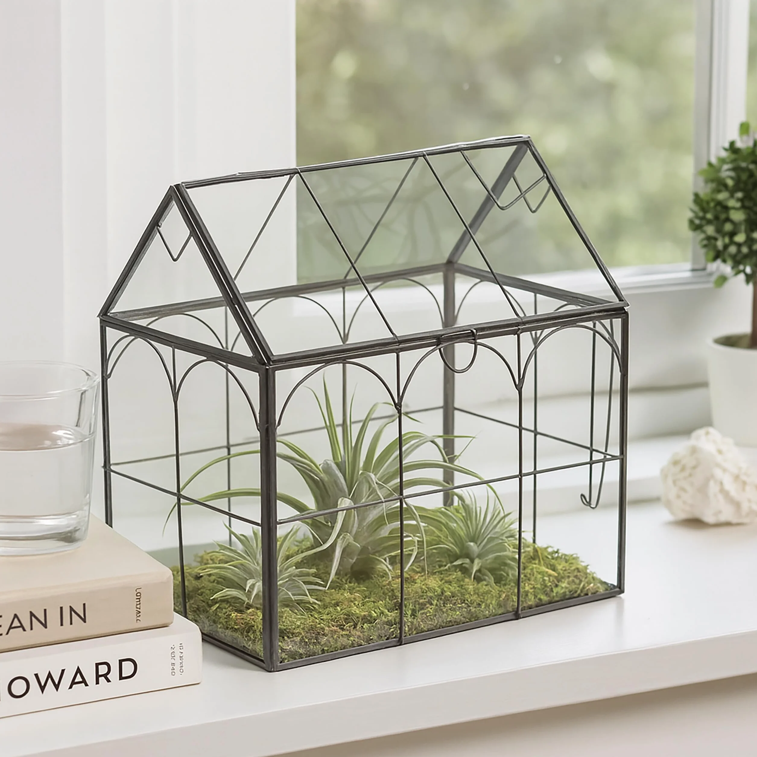 Relaxdays Terrarium szklane dekoracyjny domek na kaktusy i mech czarny