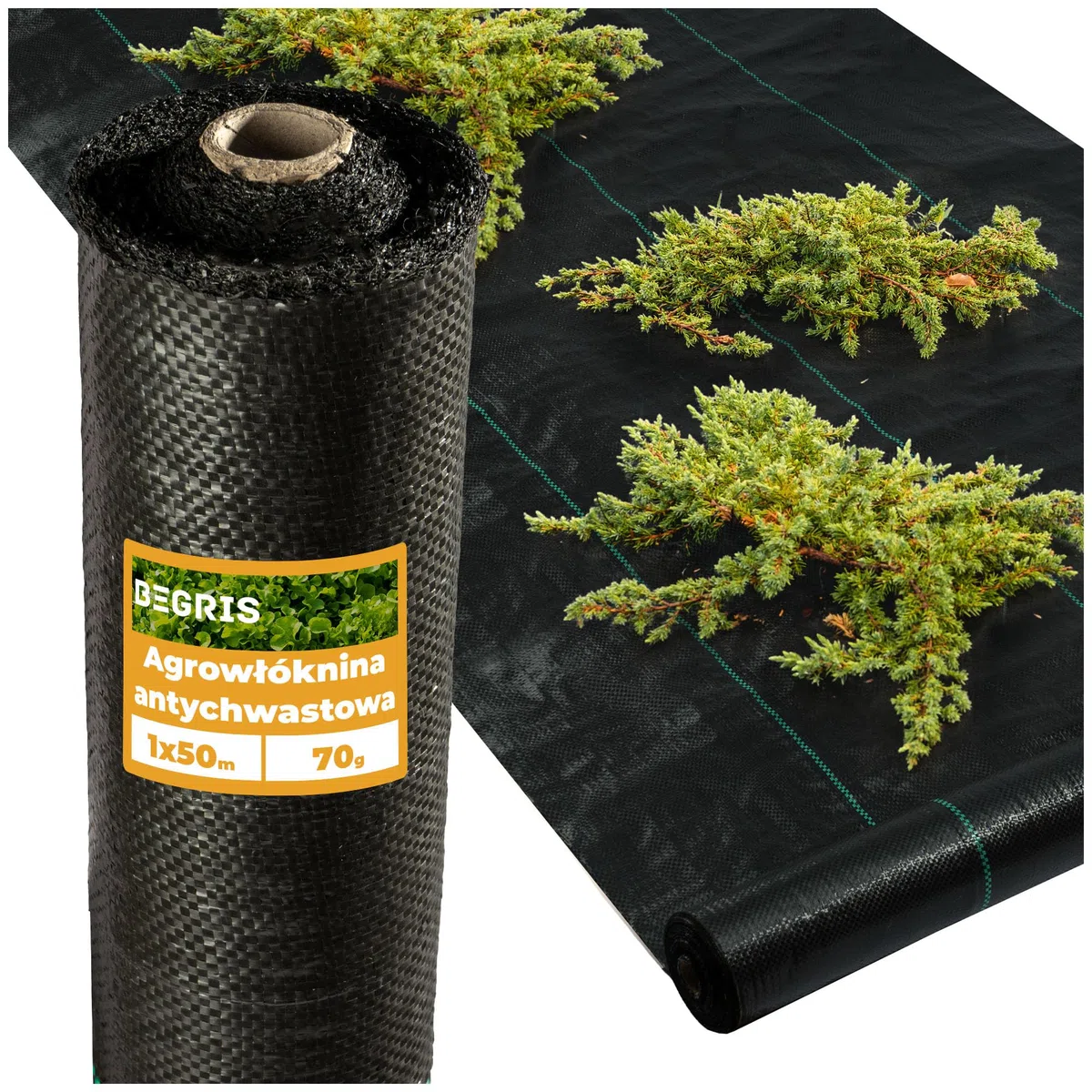 Agrowłóknina czarna antychwastowa mocna 70g otulina gruba i mocna, mata okryciowa 1x50m folia ochronna do sadzenia roślin i krzewów Grabie metalowe