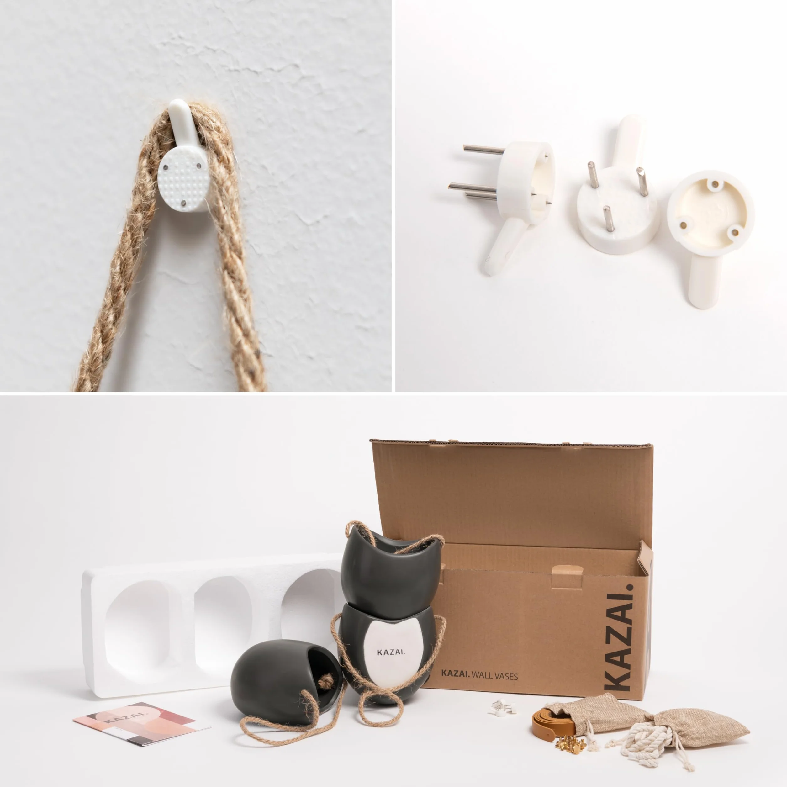 Kazai.® Donice Ścienne -Ellie- | Wiszące Ceramiczne Doniczki 3 sztuki | Dekoracja Ścienna do Wnętrz, Balkonów i Ogrodów | Grafitowy (matowy)