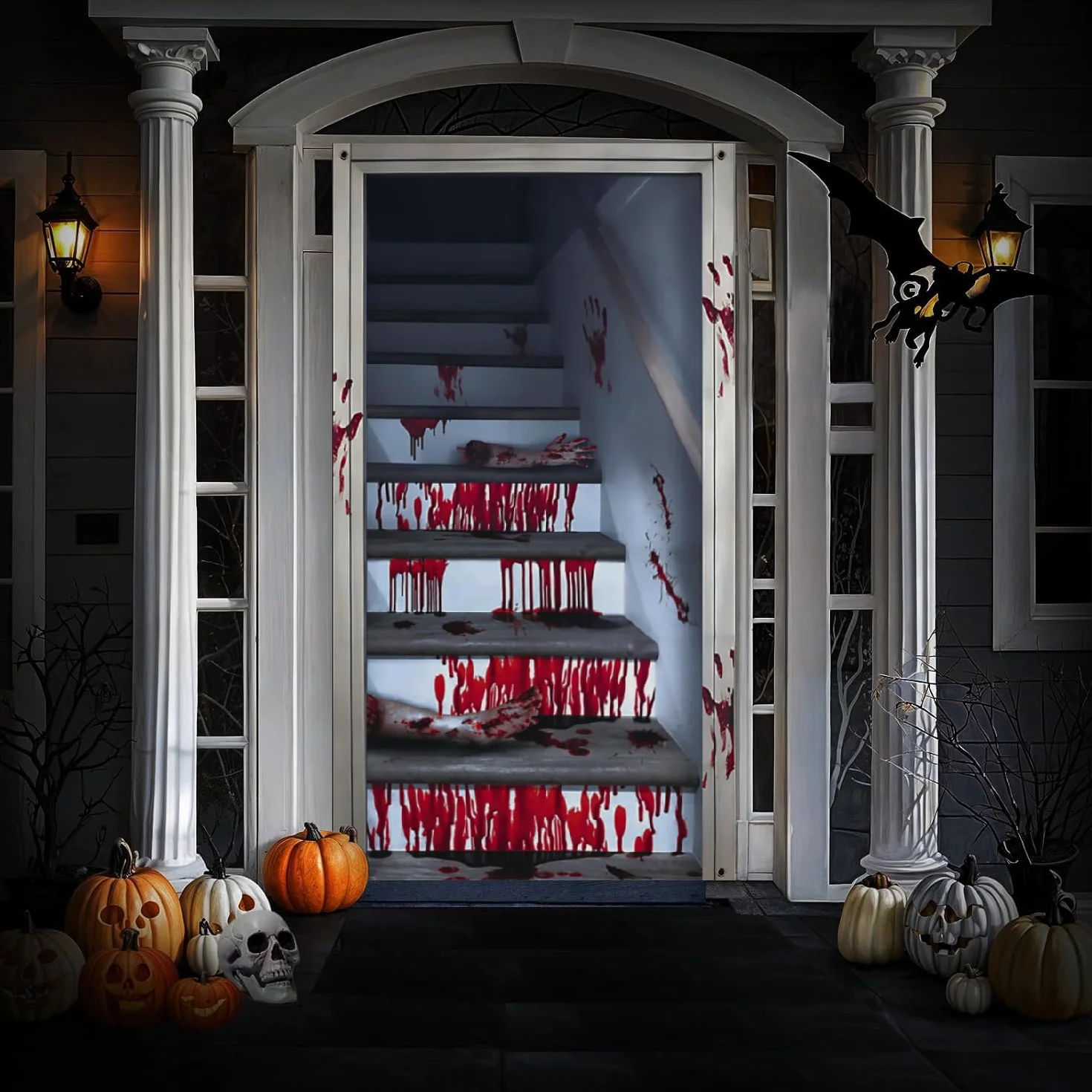Halloween Dekoracja Dekoracja Kurtyna Drzwi Zasłony 180 × 100 Ozdoby Zewnętrzne Akcesoria Domowe Terror Ściana Wnętrze Dom Salon Akcesoria Łazienkowe Dekoracje Impreza Haloween Dekoracje Ogród