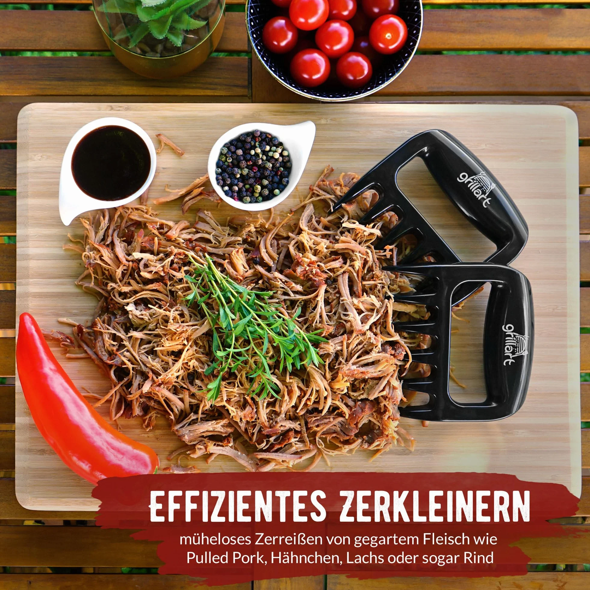 grillart Pazury wieprzowe Premium Pulled zestaw 2 szt. – wysokiej jakości pazury do mięsa z odpornego na wysokie temperatury tworzywa sztucznego – nadają się do mycia w zmywarce, wyjątkowo trwałe