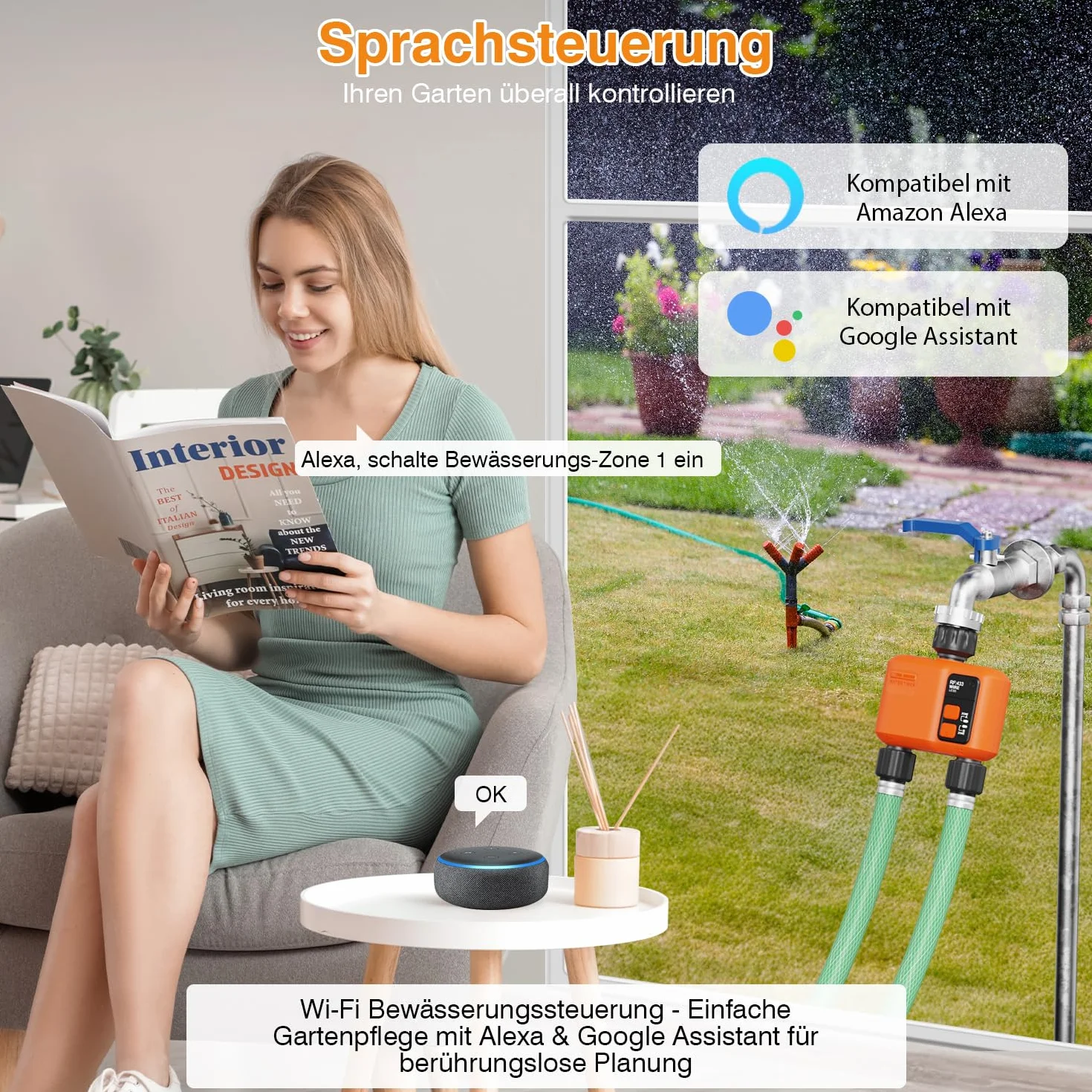 Timer zraszacza WiFi 2 strefy nawadniania programowalny opóźnienie deszczu ręczny automatyczny