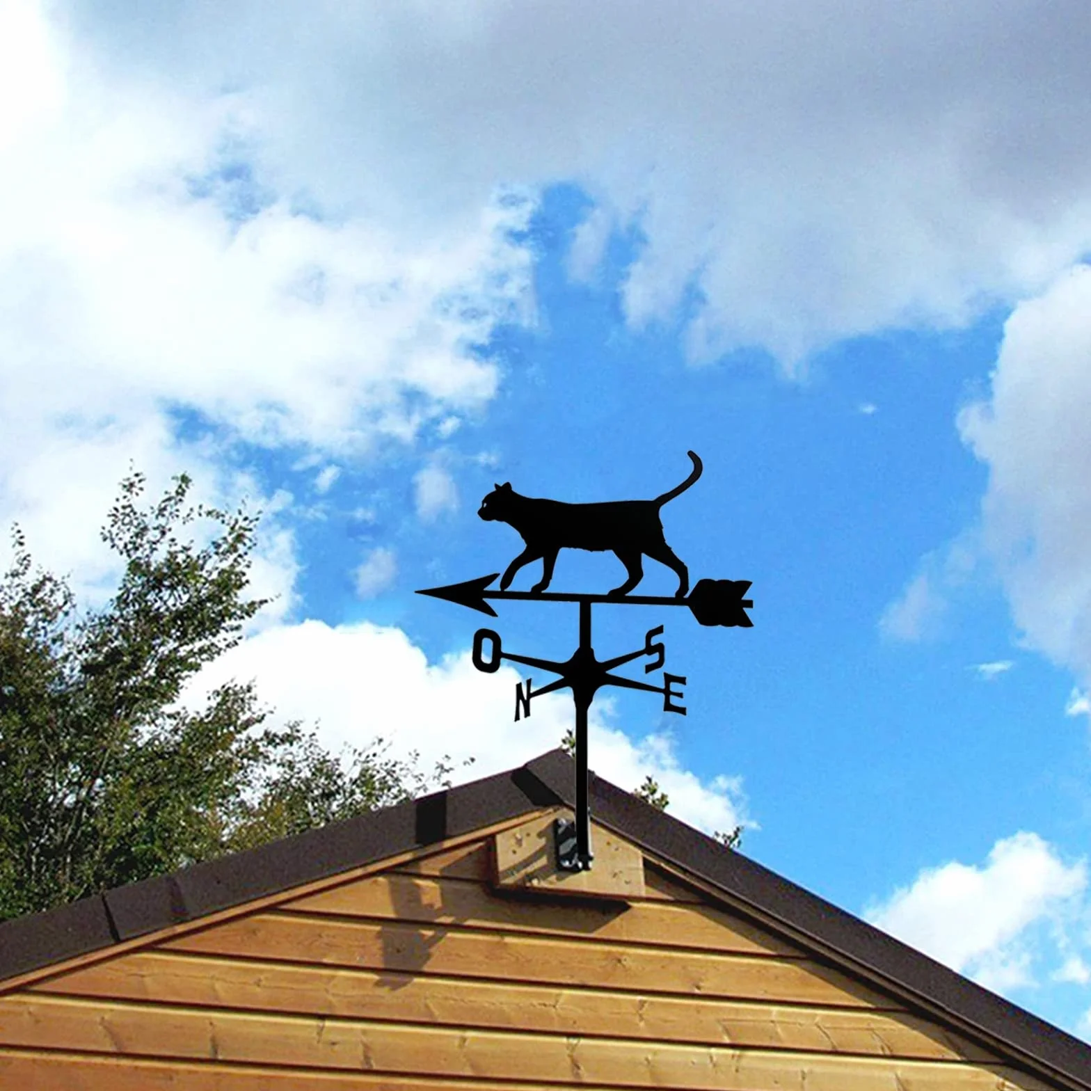 Metal Stainless Steel Cat Weathervane Wind Direction Indicator Garden Yard Ornament