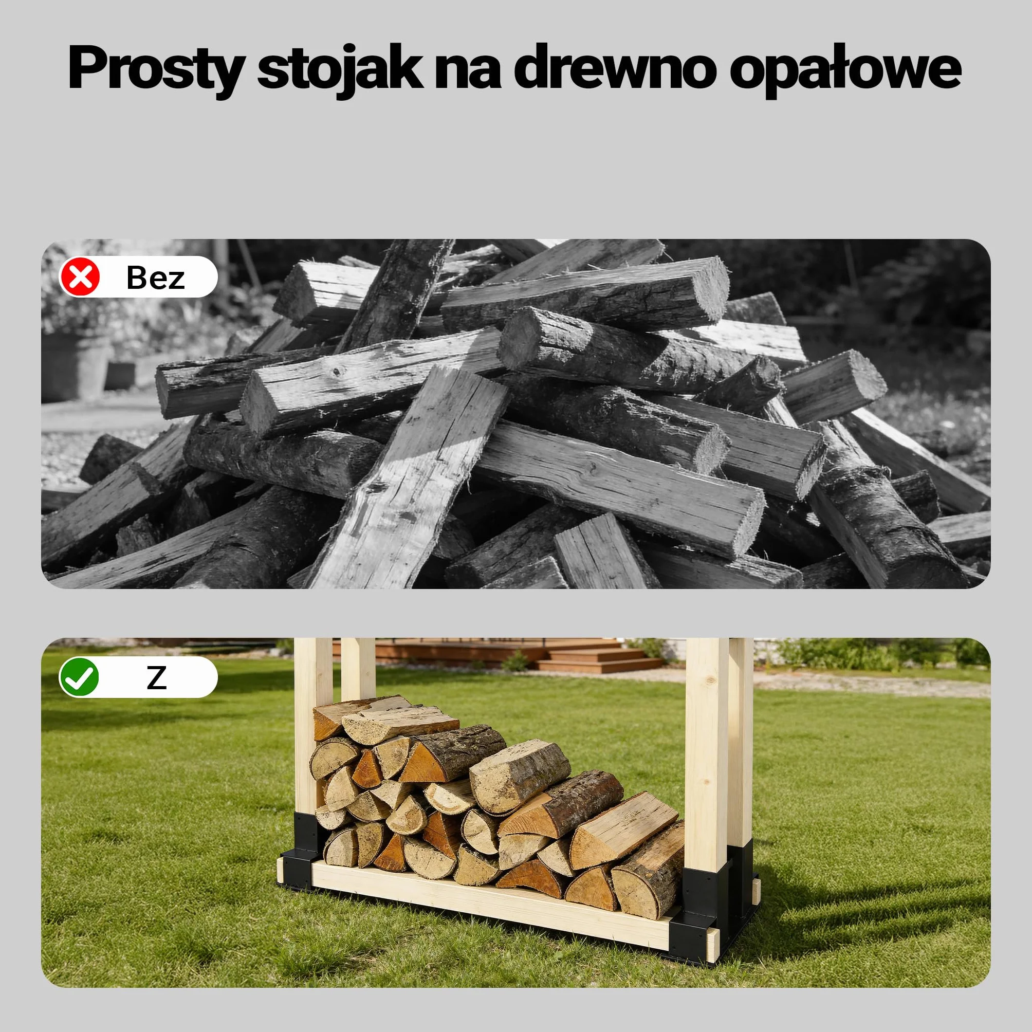 Wiltec Zestaw wsporniki do stojaka na drewno 2 szt., stal malowana proszkowo