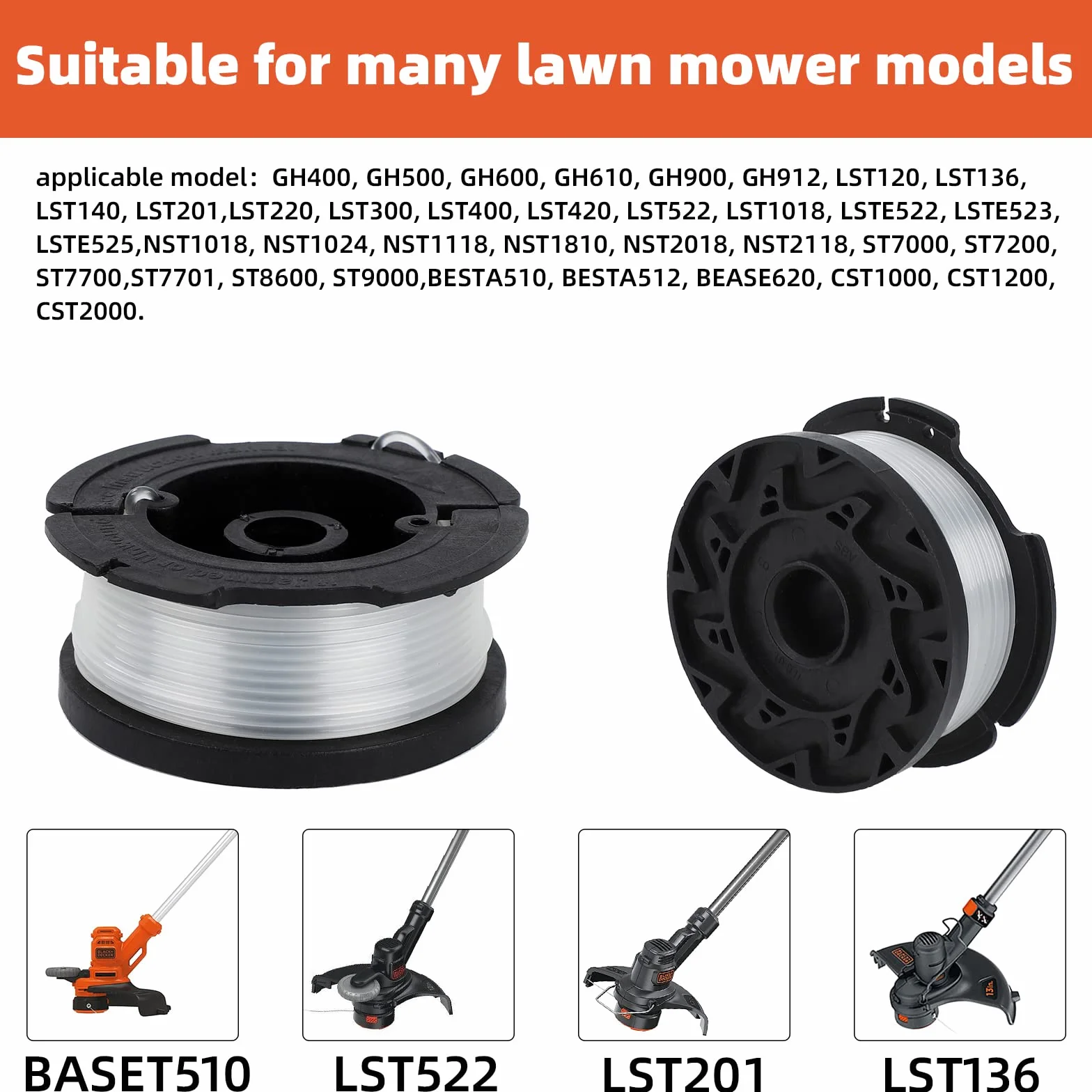 Zestaw 6 szpulek żyłkowych A6481 A6485 do podkaszarki Black Decker STC1820CM STC1820PC STC1820EPC STC1840EPC ST5530 ST1823 GLC1823L20 (6 szt. + 1 copertura + 1 molla)