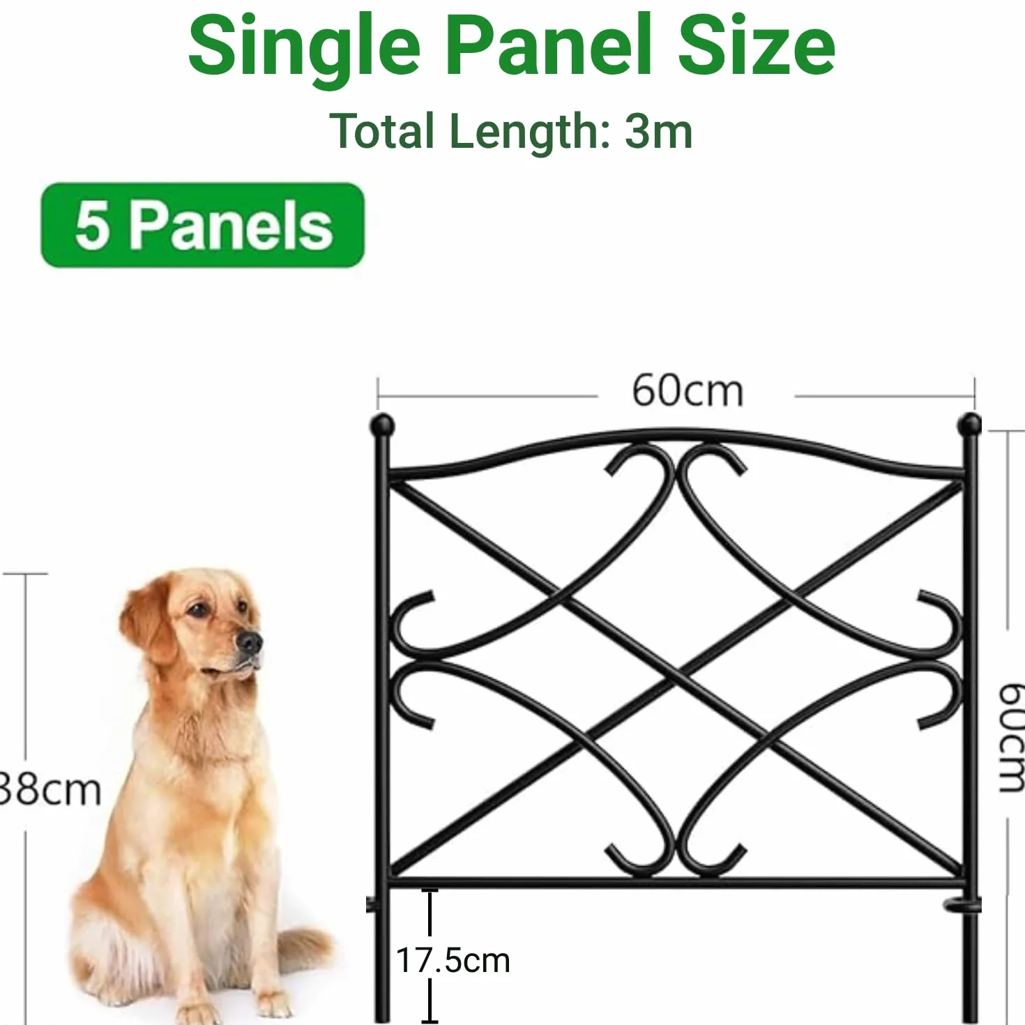 Amagabeli Garden Home 5 szt. 60 cm x 3 m, dekoracyjne metalowe ogrodzenie ogrodowe, płoty ogrodowe, kompletny zestaw, ogrodzenie, metal, drewno, drut