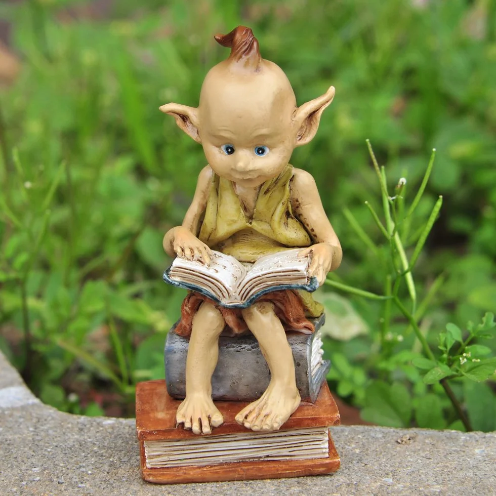 Top Collection Miniaturowy bajkowy ogród i posąg terrarium, ogród pixie elf czytanie książki