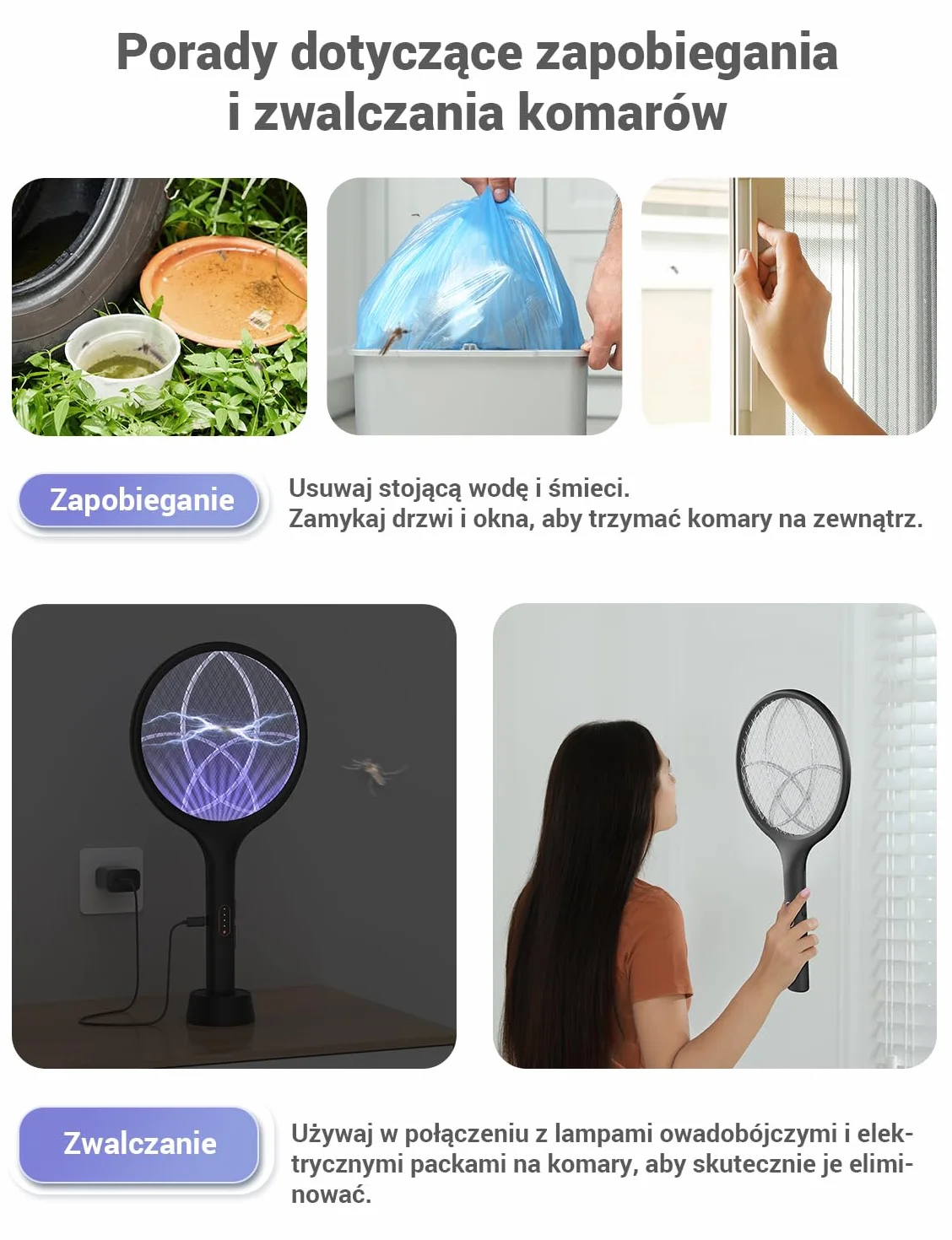 YISSVIC Elektryczna łapka na komary 4000 V 2 w 1 USB C Akumulatorowa UV Czarny 2 szt.