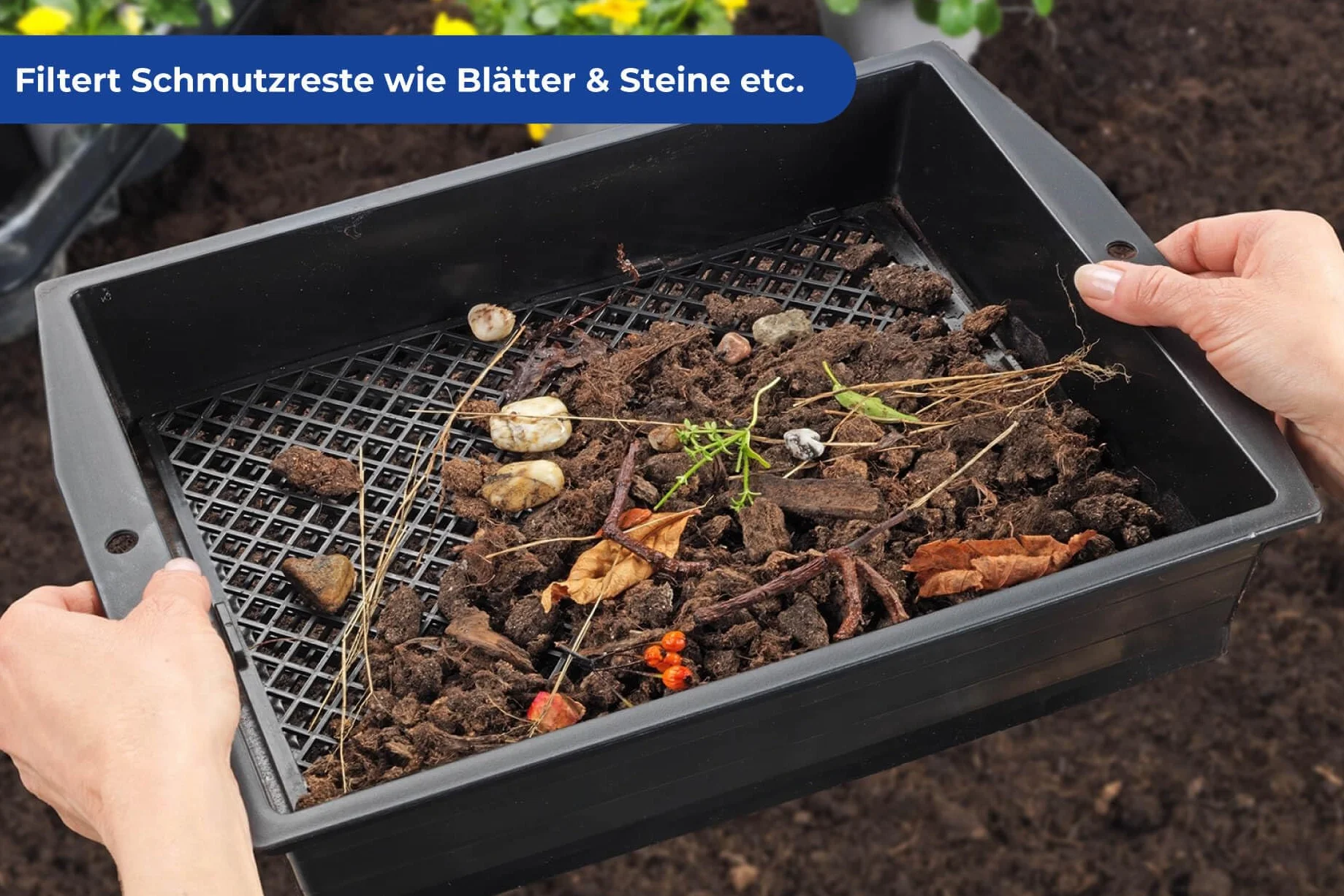 Maximex Sitko ogrodowe z regulowanym sitkiem, sitko ogrodowe o bardzo dużej powierzchni do filtrowania kamieni, korzeni i liści, pomocnik ogrodowy do zbiorów