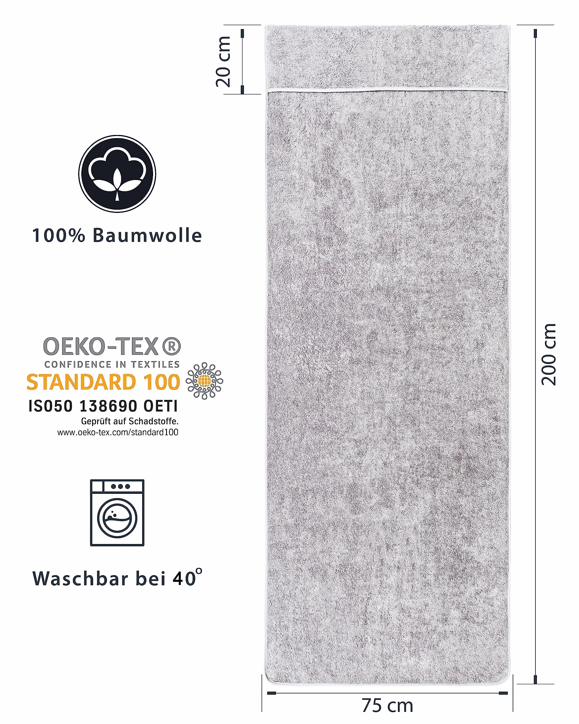 LAYNENBURG Pokrowiec na leżak ogrodowy 100% bawełna Öko-Tex 100 75x200 cm szary