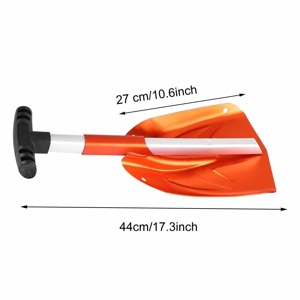 Łopata do śniegu ze Stopu Aluminium, łopata Awaryjna Narzędzie do Odśnieżania z Uchwytem Antypoślizgowym, długość Teleskopowa 44 Cm do Ogrodu Camping na Zewnątrz, Pomarańczowy