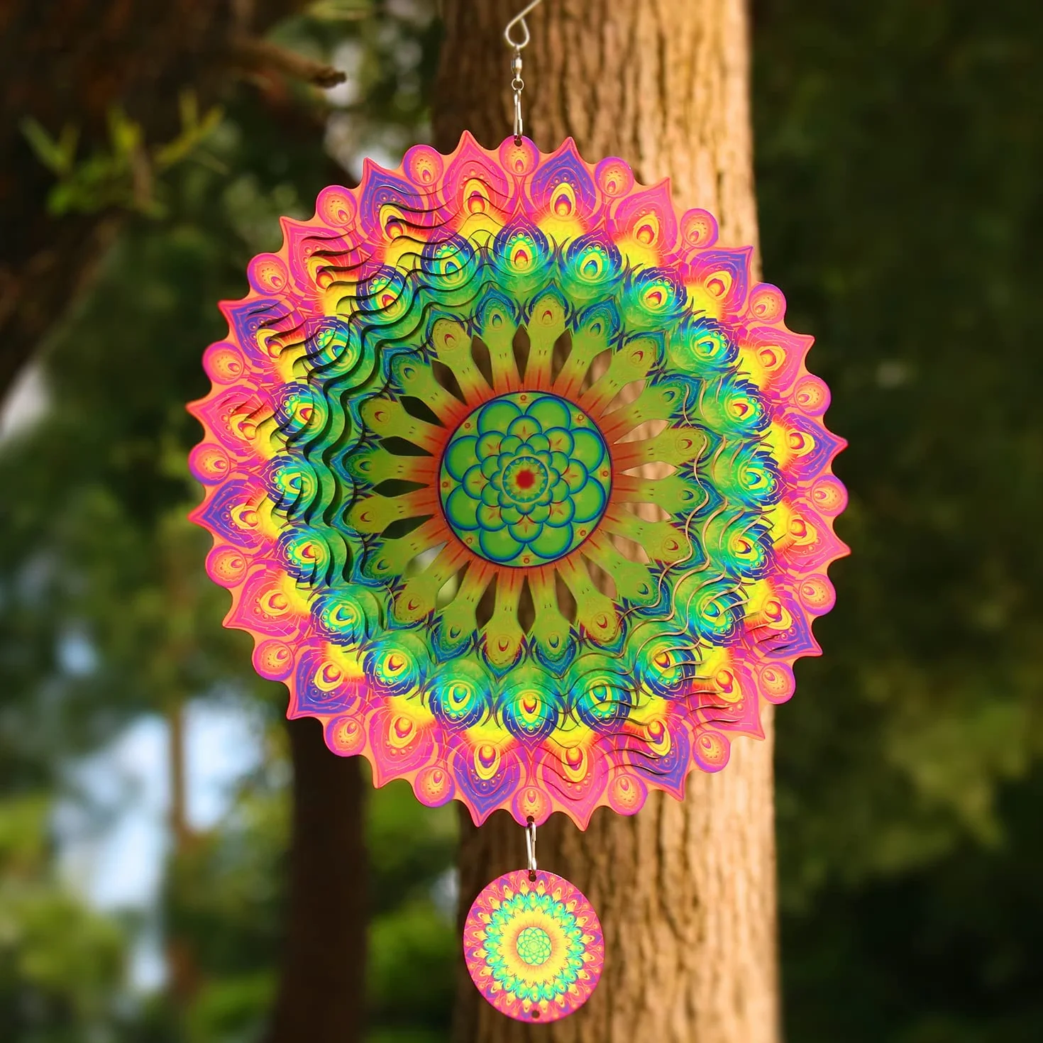 3D Mandala Wiatrówki 30 cm Dekoracje Rzeźby Kinetyczne Wiszące Whirligigs Stal nierdzewna Laserowo Wycinane Metalowe Mandale Sztuka, Gwiazda Wisząca Dr Wystrój Wnętrz/Na Zewnątrz, Zielony