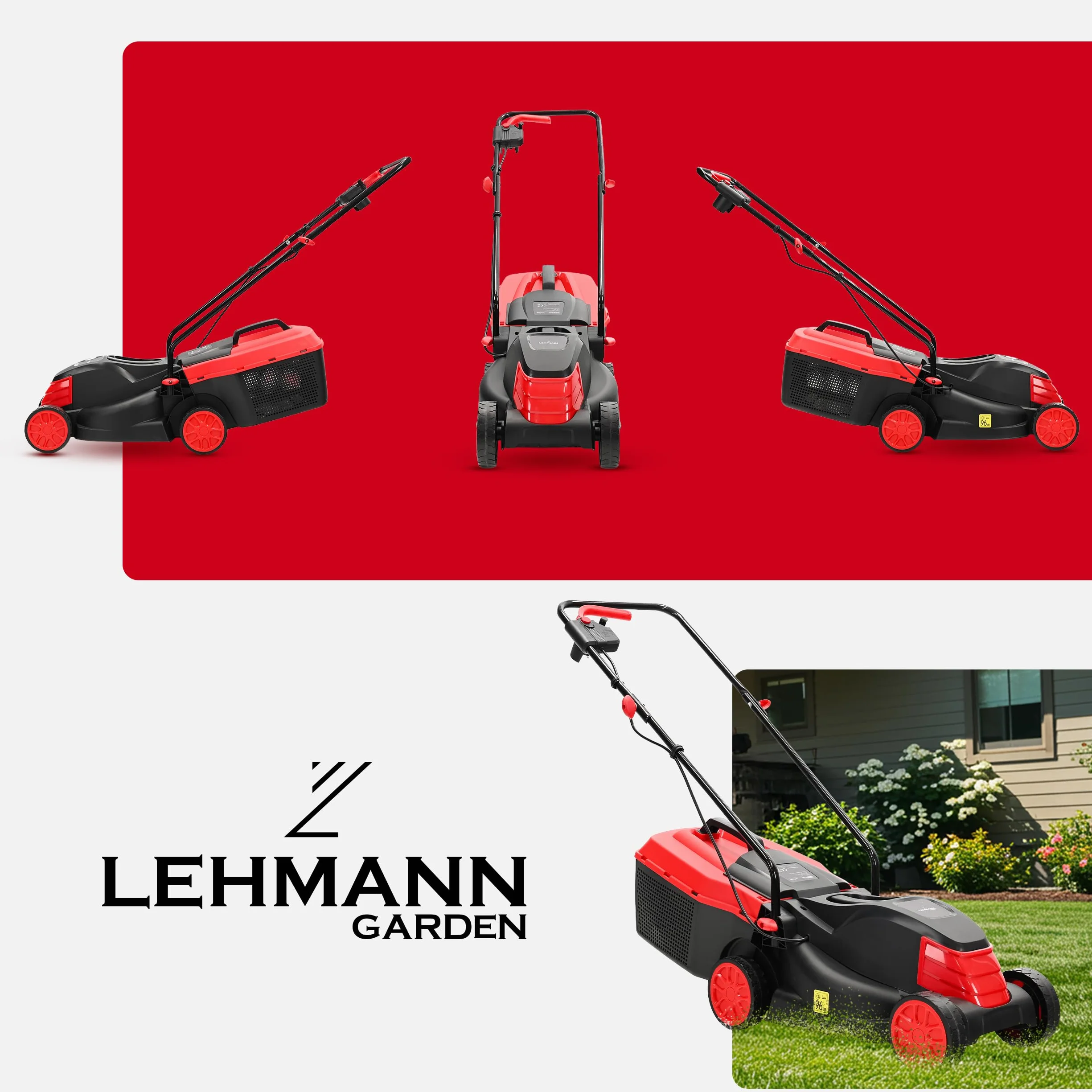 LEHMANN Elektryczna kosiarka do trawy 1200 W 32 cm 25 l 3-stopniowa regulacja wysokości cięcia 3450 obr./min
