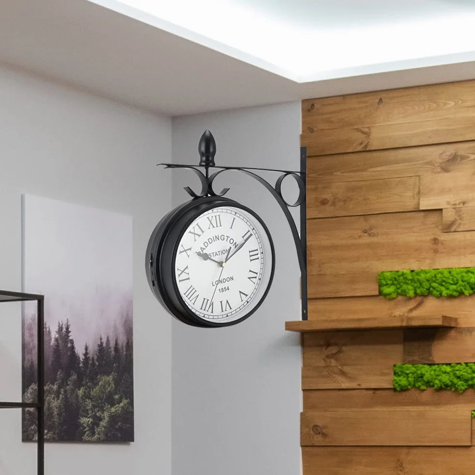 NEWIMAGE Wiszący Zegar Ścienny Dwustronny Wodoodporny 21 cm Okrągły