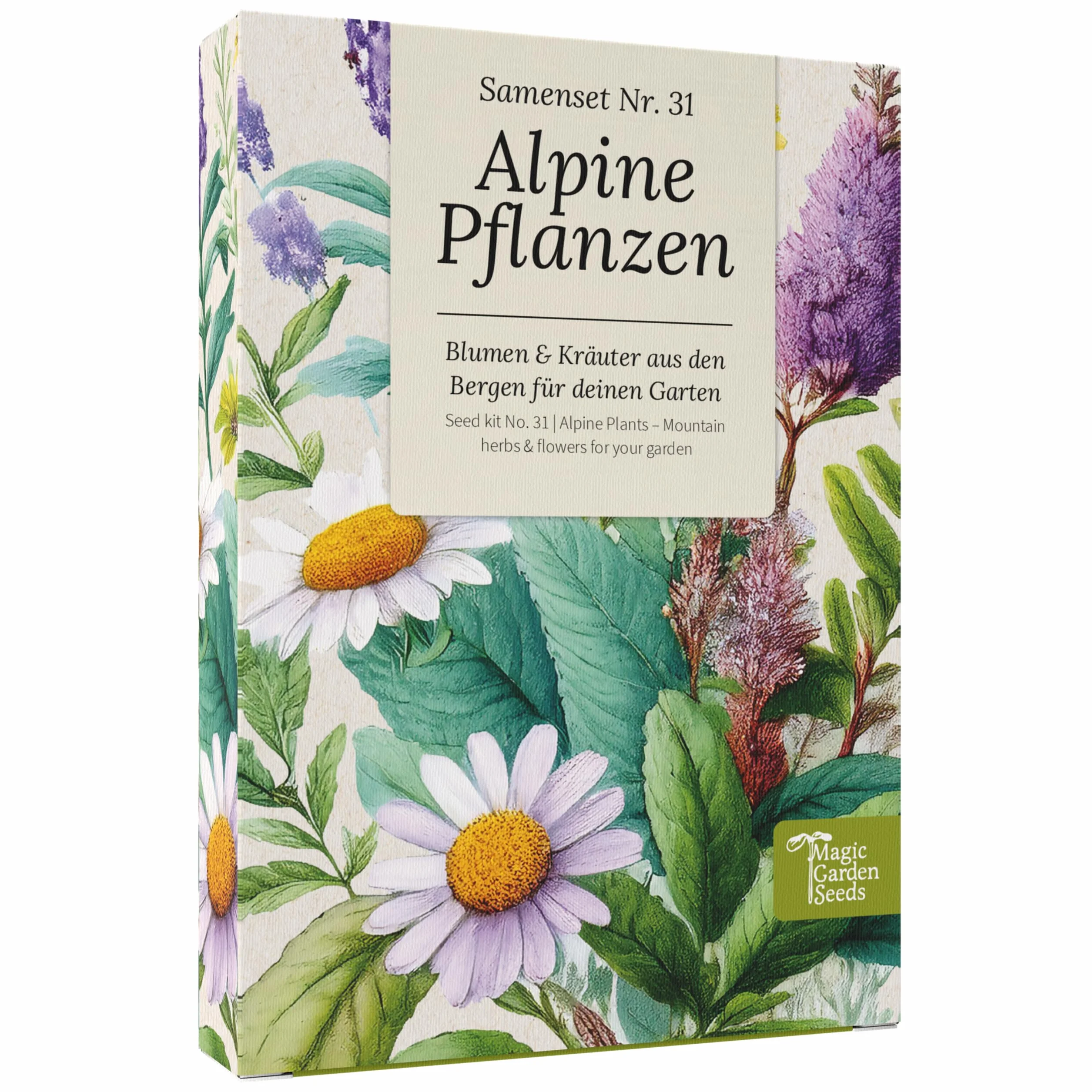Magic Garden Seeds Pudełko z nasionami roślin alpejskich 9 odmian dzikie kwiaty zioła górskie