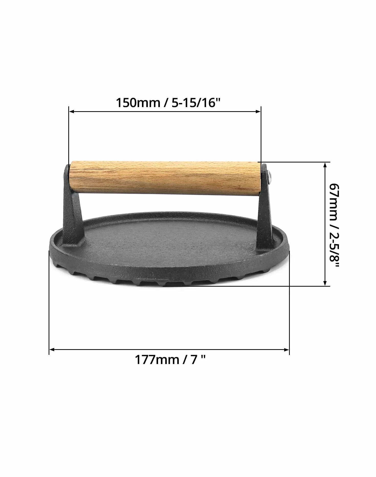QWORK® nieprzywierająca żeliwna prasa do burgerów, drewniany uchwyt, 17,5 cm