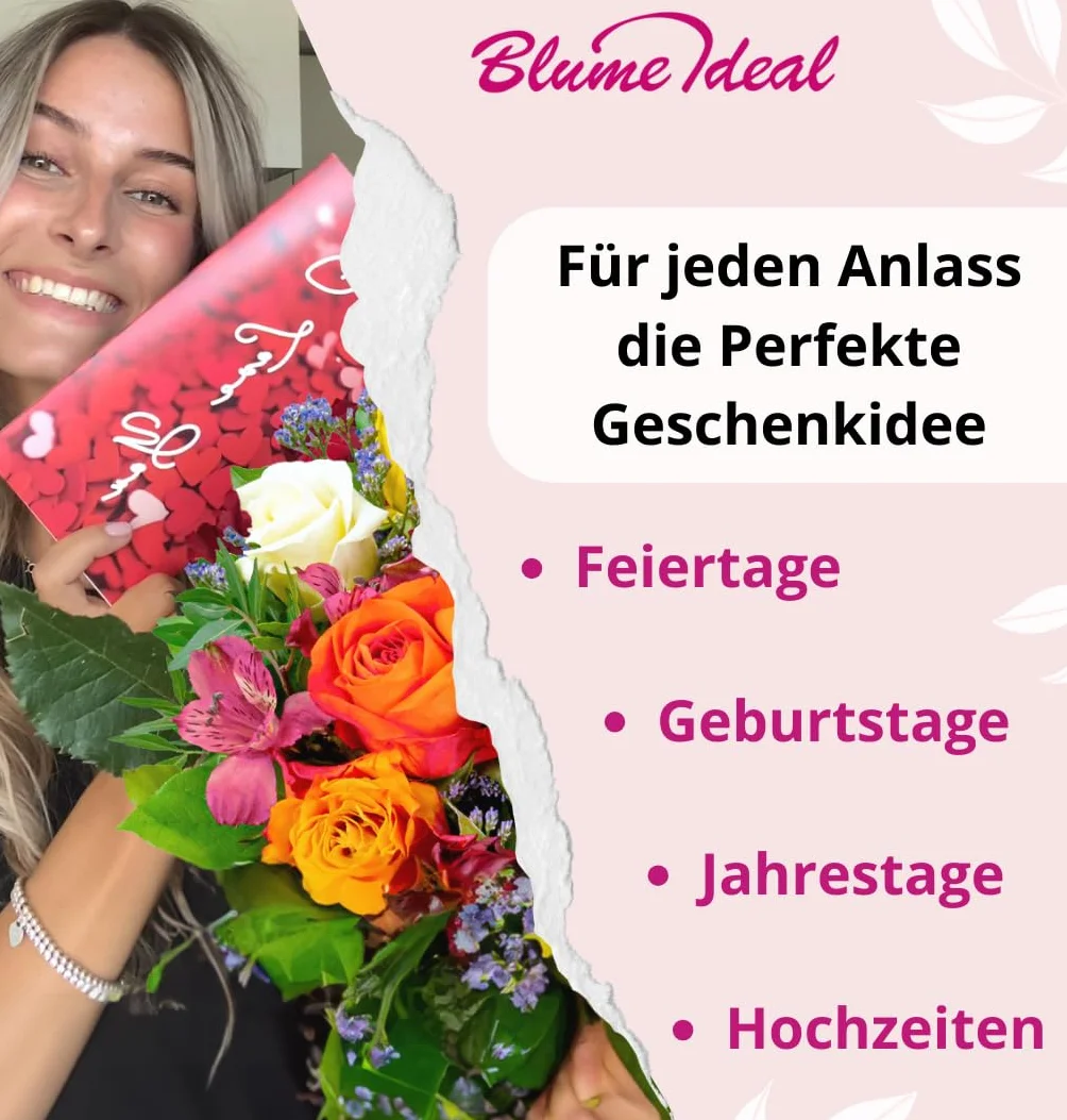 Blume Ideal Bukiet róż, 40 róż w kolorze czerwonym, różowym i pomarańczowym, Ø 40-50 cm, najwyższa jakość, 7-dniowa świeżości, idealny prezent kwiatowy