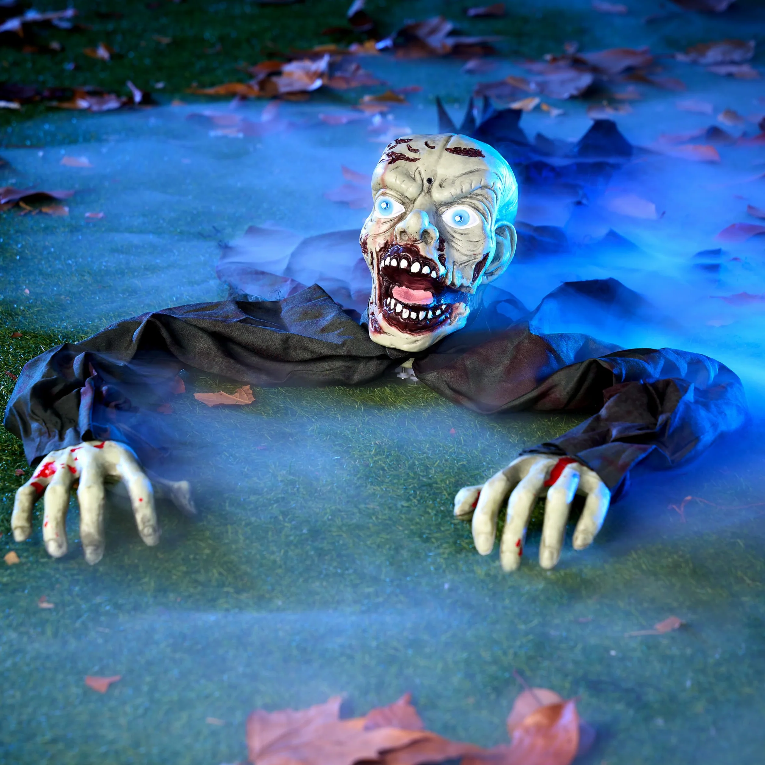 JOYIN Dekoracja zewnętrzna na Halloween, animowany przełom zombie, z przerażającym dźwiękiem i migającymi oczami, na Halloween, podwórko, trawnik, patio, nawiedzony dom, dekoracje zewnętrzne