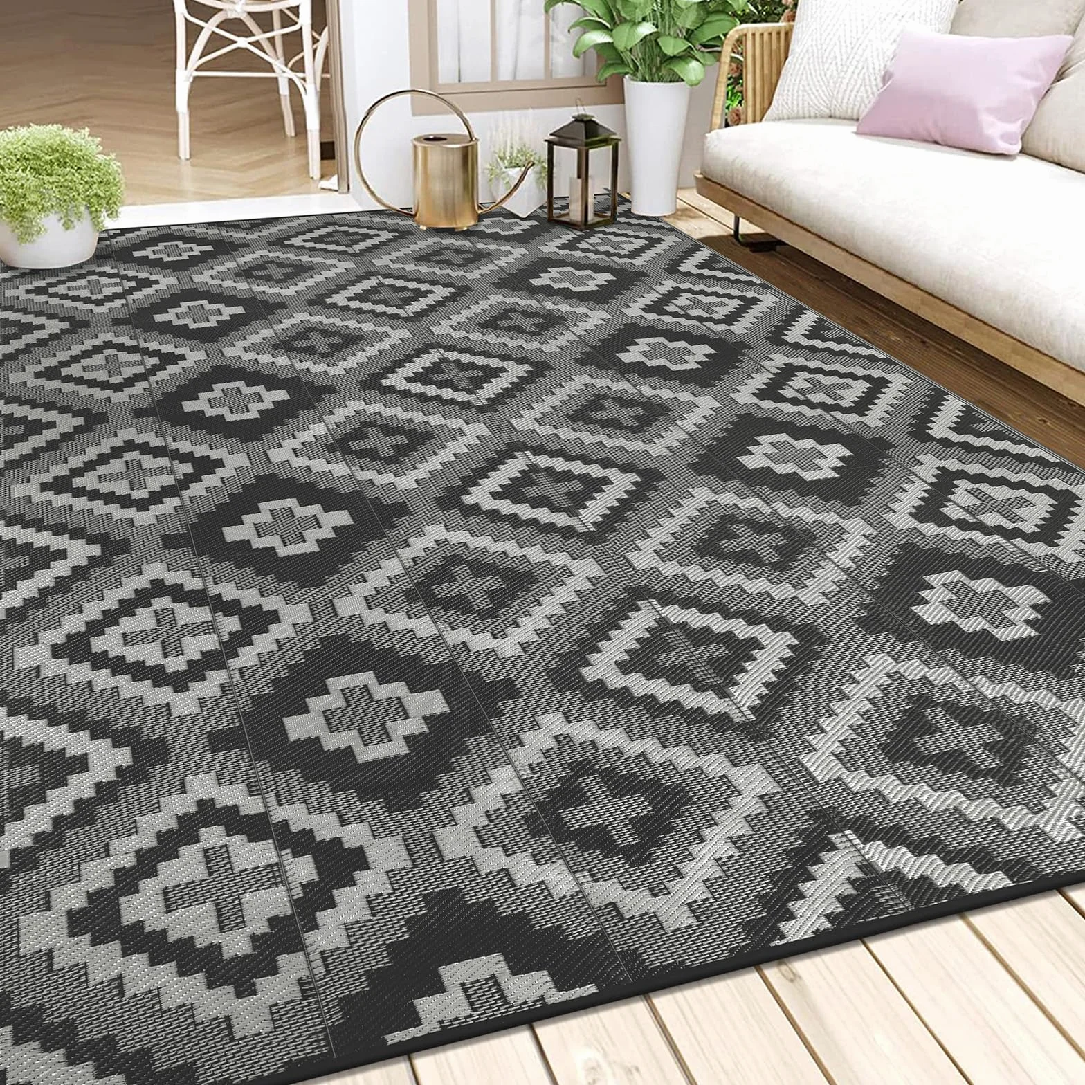 Enyhom Dywan outdoorowy, odporny na działanie warunków atmosferycznych, 240 x 300 cm, dwustronny dywanik podłogowy, z tworzywa sztucznego, dywan na taras, odporny na działanie promieni UV, na kemping