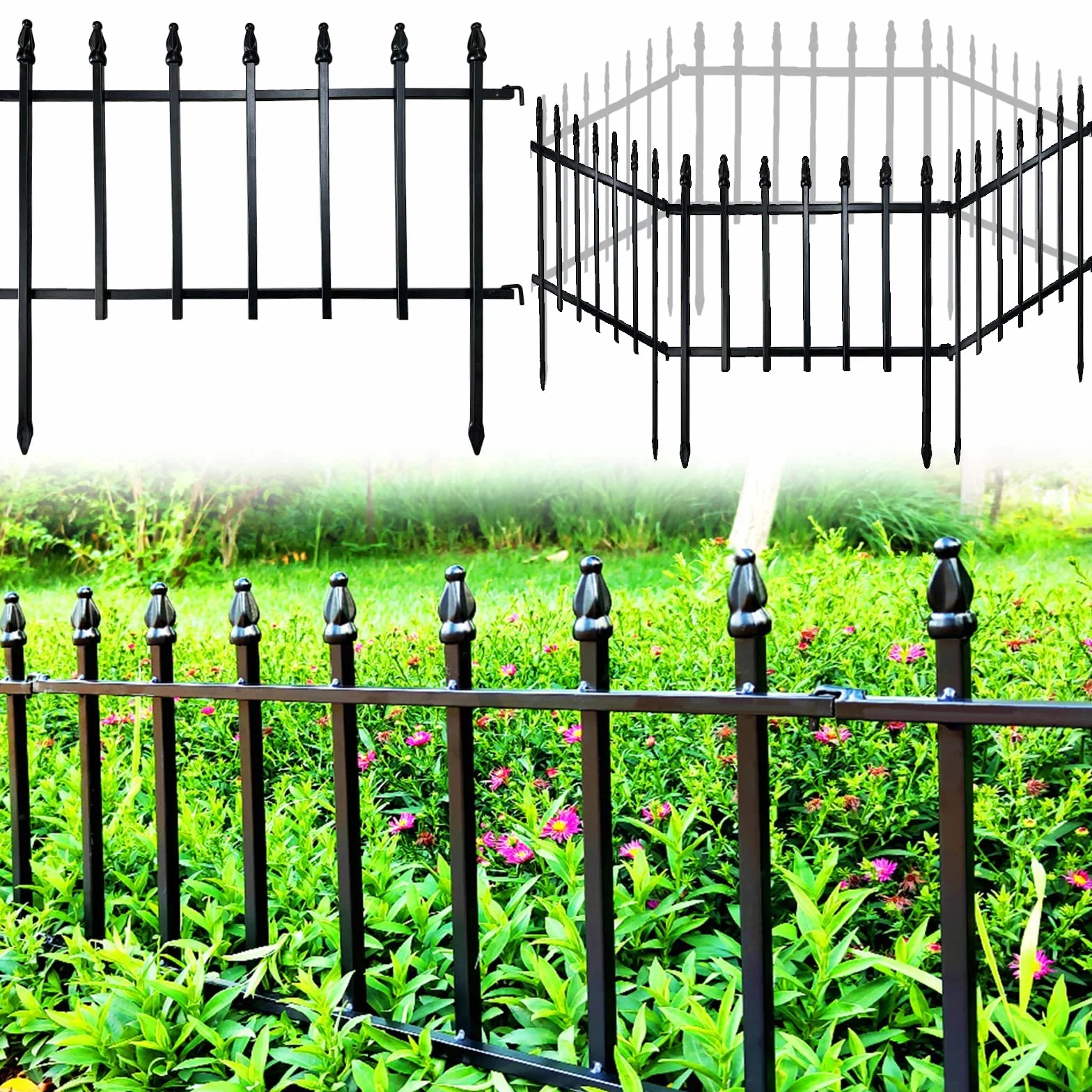 Thealyn Metalowe panele ogrodzeniowe 57x45 cm 5 paneli 2,8 m ogrodzenie ogrodowe