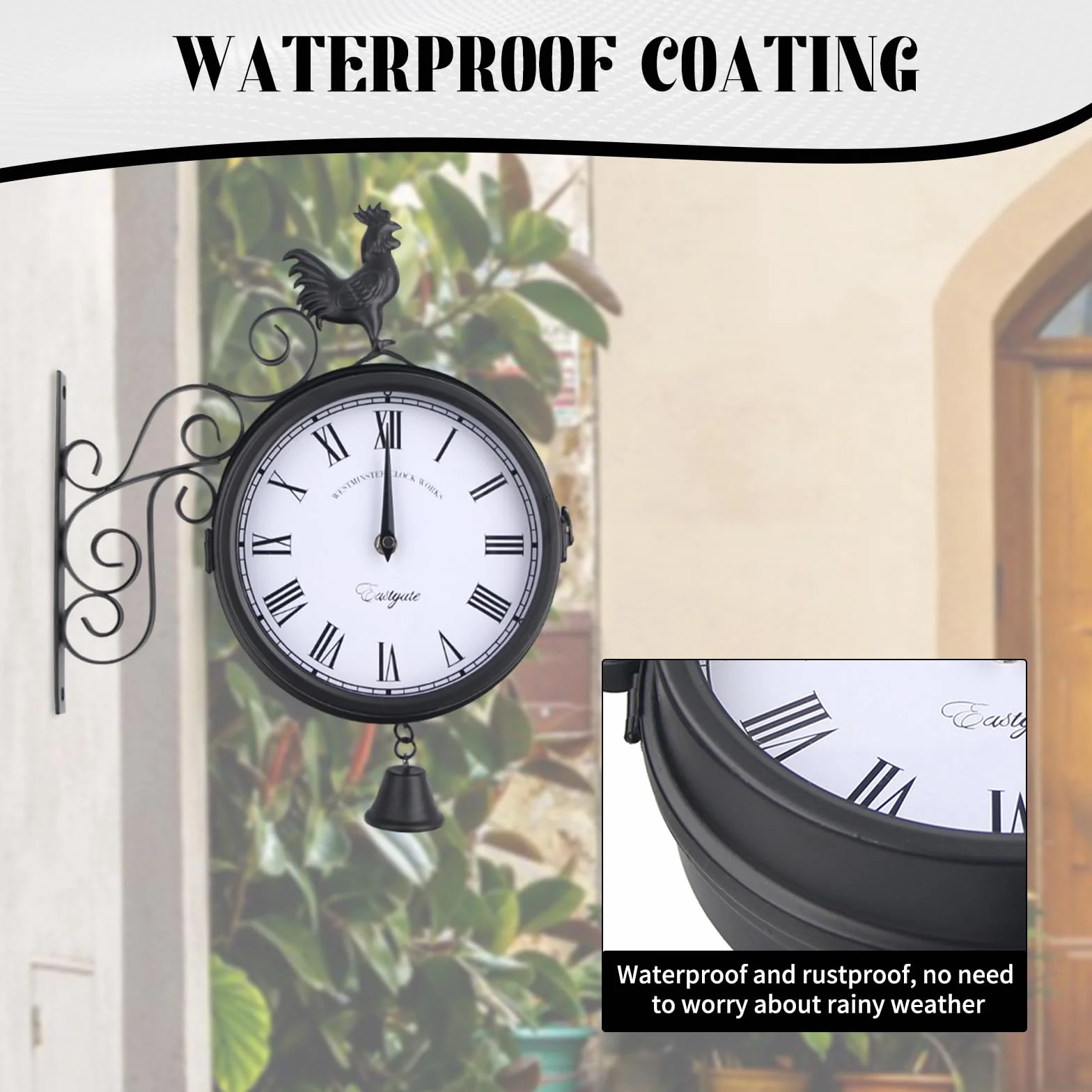 Zegar ogrodowy, zegar dworcowy, na zewnątrz, odporny na warunki atmosferyczne, dwustronny design, zegar outdoorowy do ogrodu, wodoodporny, 20 cm, retro zegar ogrodowy, z uchwytem ściennym, do ogrodu,