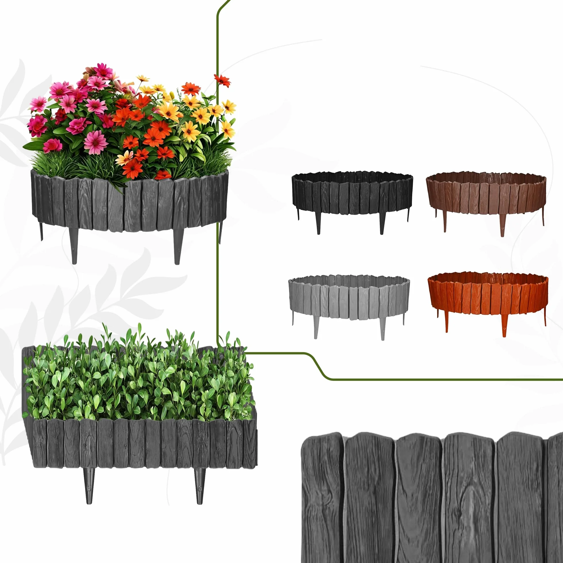 GARDENIX 2,3 m, obramowanie grządki, obrzeże trawnika, palisada ogrodowa, ogrodzenie rabatowe (antracytowe)