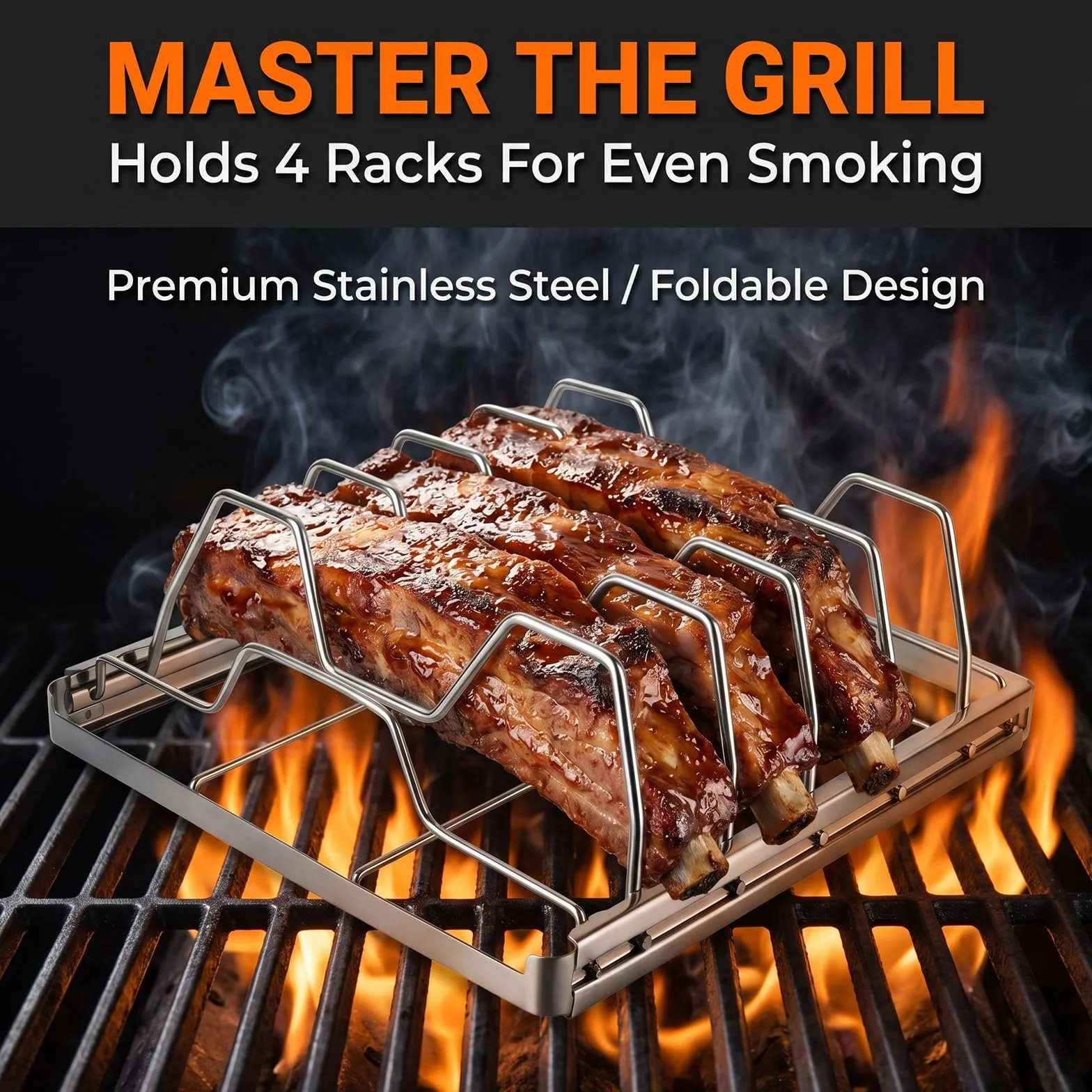 Stojak żeberkowy do grilla, uchwyt żeberkowy ze stali nierdzewnej do grillowania i wędzarni, akcesoria do grilla gazowego, grill węglowy, kuchnia na świeżym powietrzu i grill