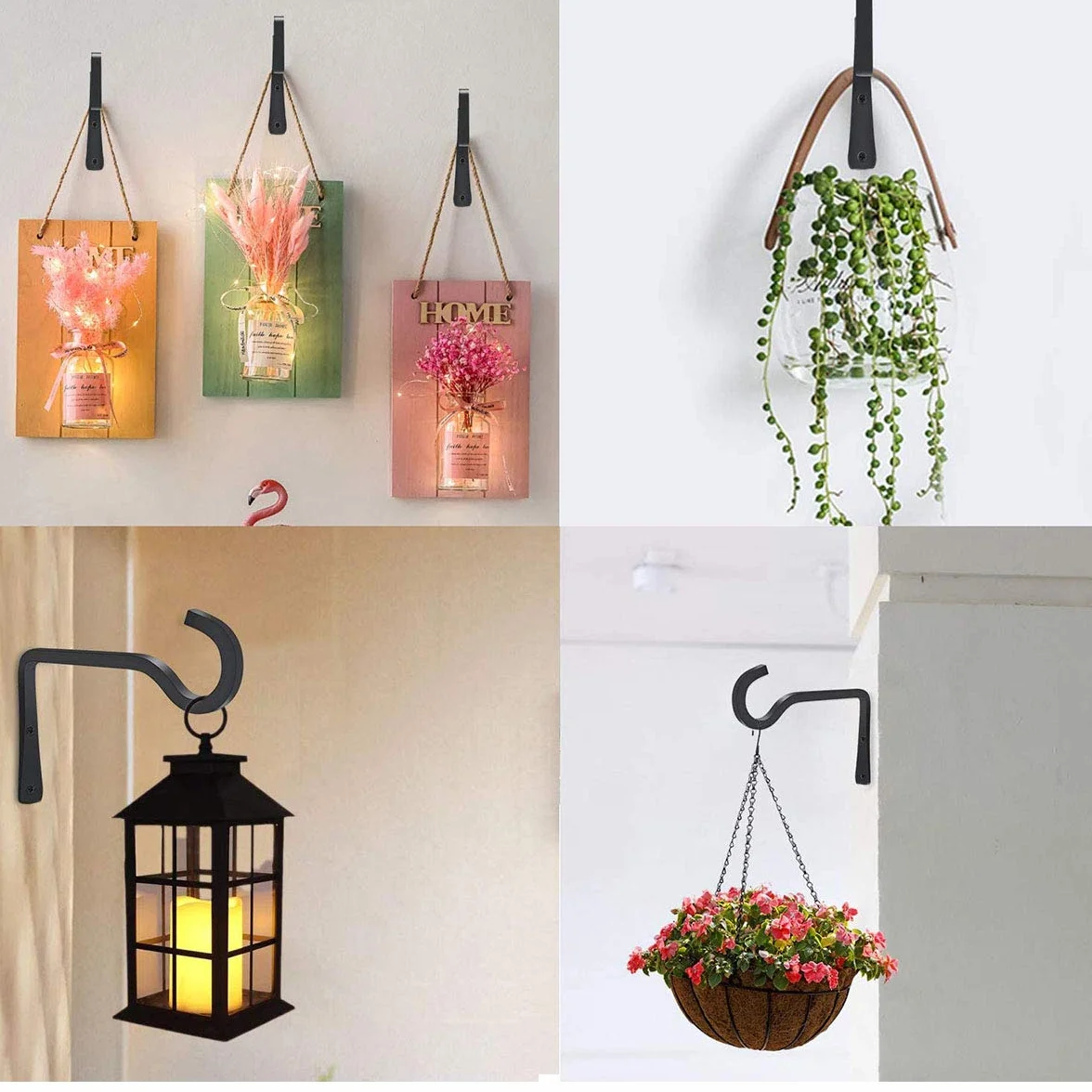 2 szt. czarny metalowy uchwyt ścienny 15 x 10 cm żelazne lampiony do montażu na ścianie wieszaki wsporniki wiszące do karmników ptaków sadzarki lampiony dzwonki wietrzne
