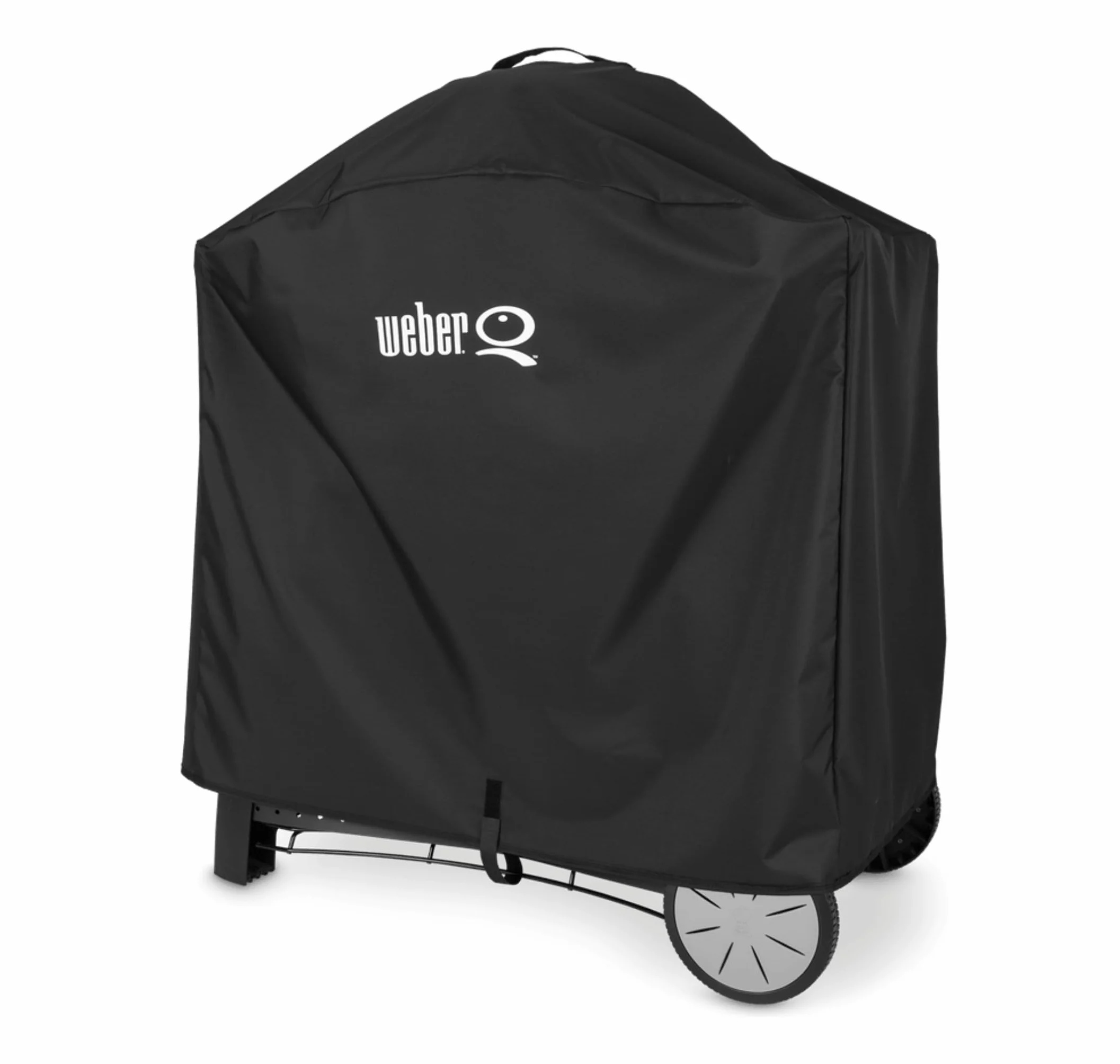 Weber Premium Pokrowiec na grill Q1000/2000 z podstawą / z wózkiem, UV- & wodoodporny, z zapięciem na rzep do mocowania - Czarny (7120)