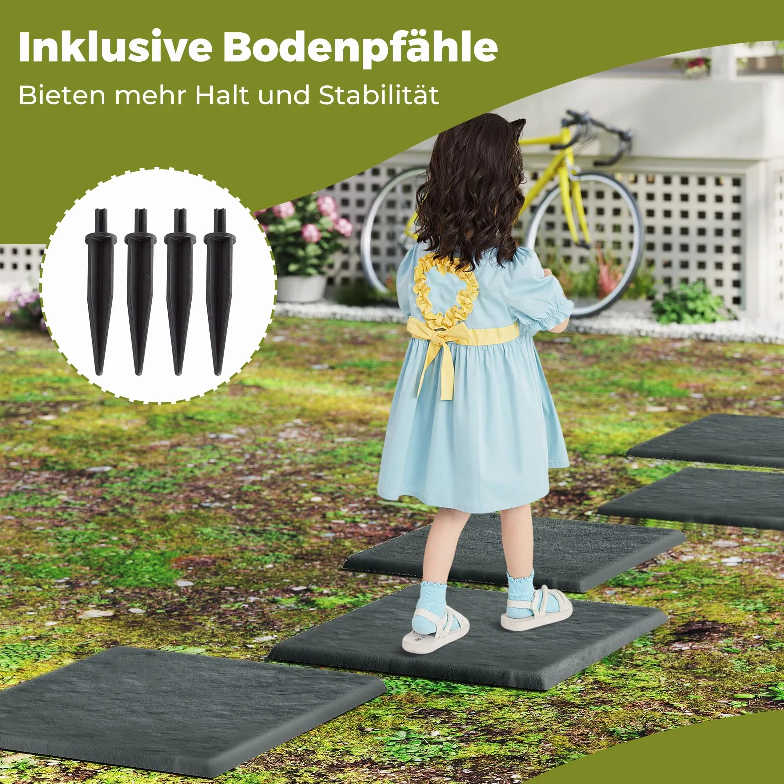 COSTWAY Kamienie do ogrodu, zestaw 8 sztuk, płyty chodnikowe 39,5 x 39,5 cm, płyty kamienne z polipropylenu, płyta ogrodowa z 32 kołkami do wbijania w ziemię, do trawnika, ogrodu, ścieżek (kolor szary