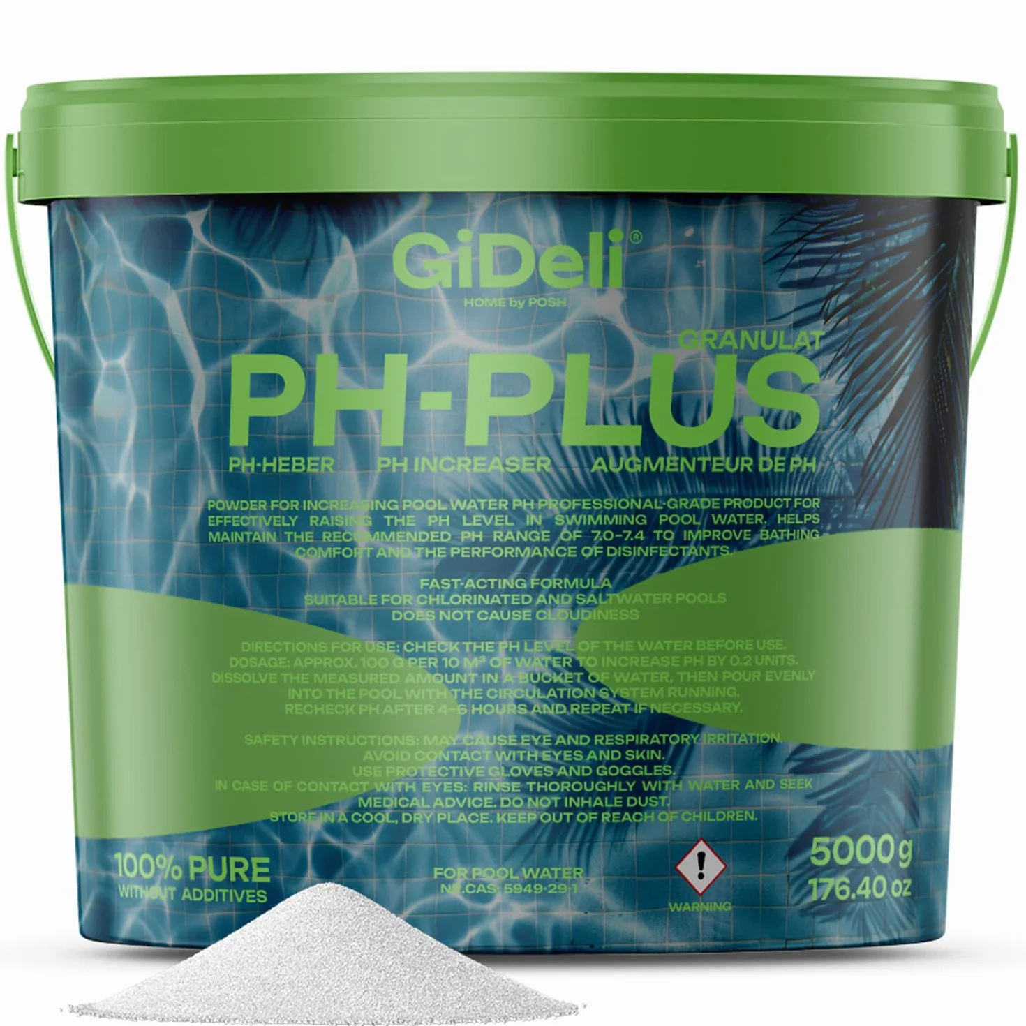 Granulat ph Plus 5 kg w wiaderku, płyn do pielęgnacji wody z hydromasażem, do krystalicznie czystej wody, idealny dla wszystkich rodzajów basenów, łatwe dozowanie pH