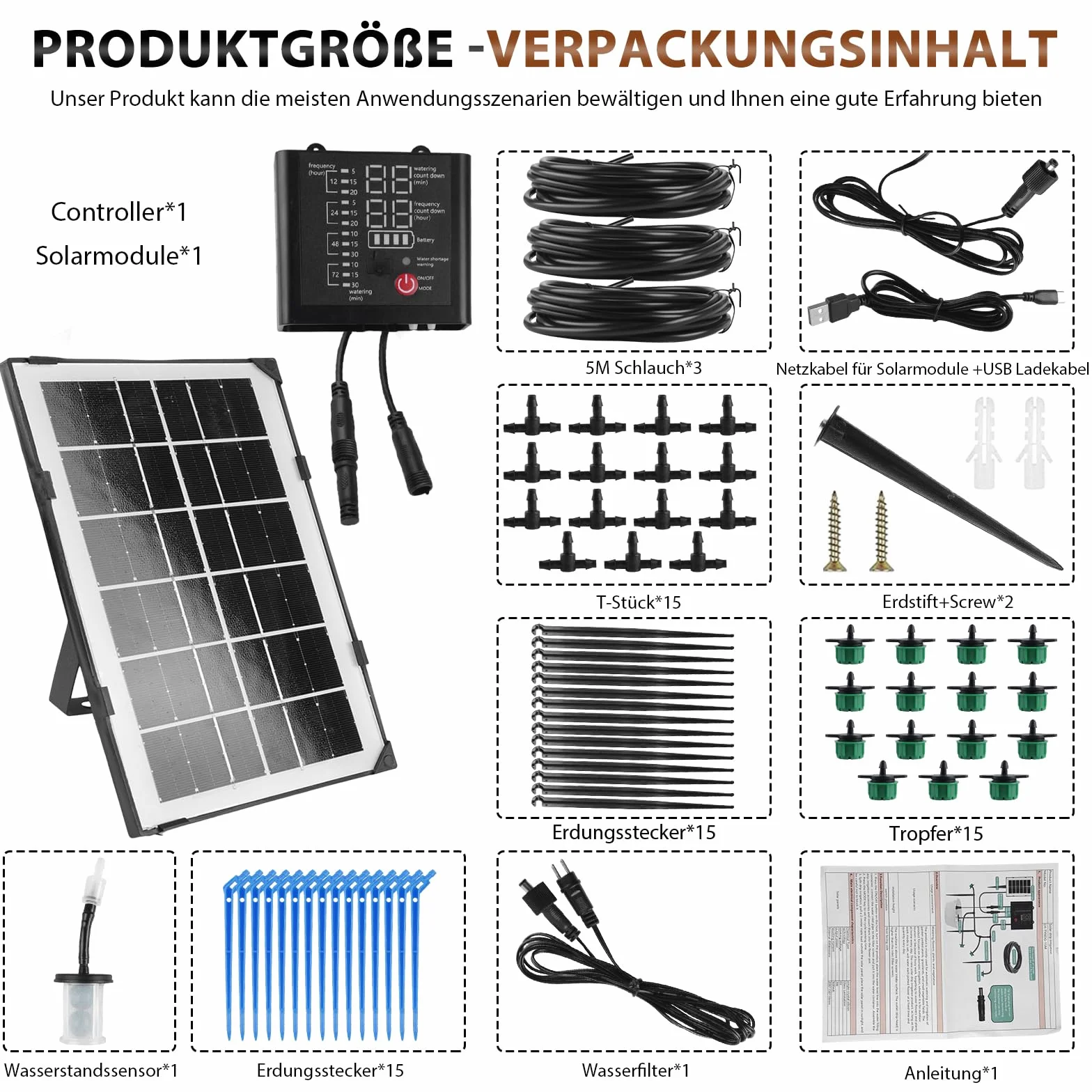 Solarny system nawadniania, automatyczne nawadnianie, system nawadniania kroplowego roślin z 12 trybami timera, czujnik wody, wąż 15 m do ogrodu, roślin balkonowych, roślin doniczkowych, urlop