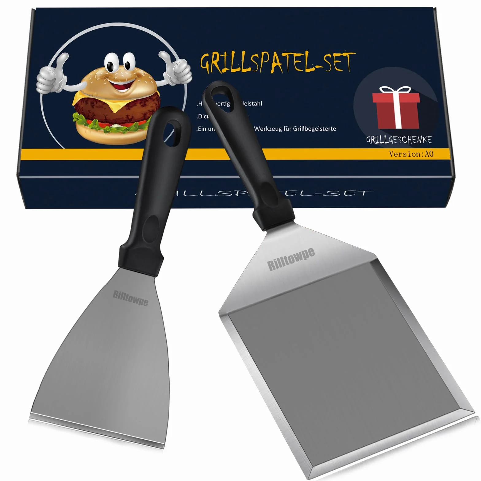 Szpatułka do grilla ze stali nierdzewnej do smash burgerów, wysokiej jakości szpatułka do grillowania, idealne akcesoria do grilla, szpatułka plancha, prezent dla mężczyzn.