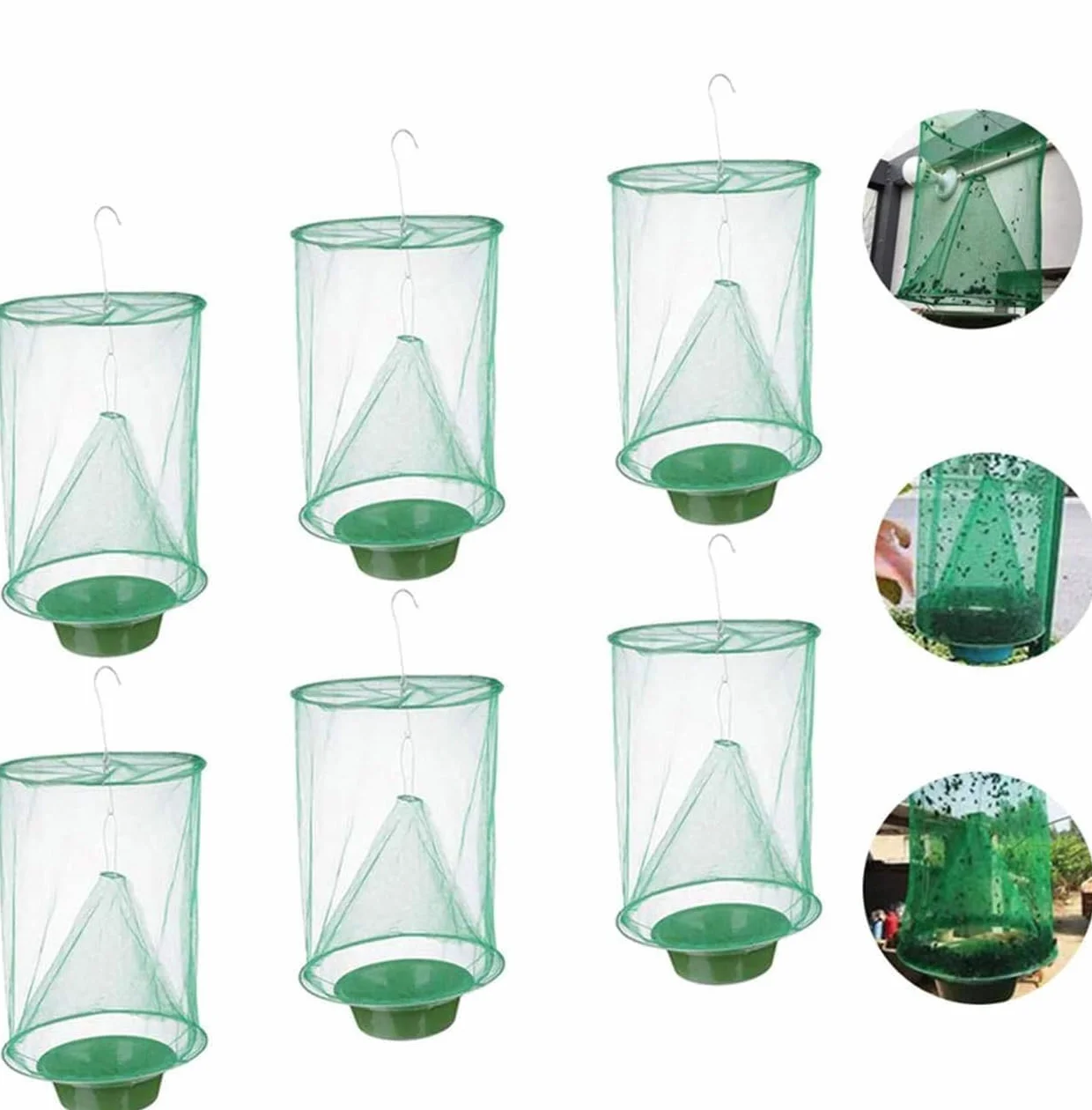 Halatool Ranch Green Cage Outdoors, 6-pakowa wisząca klatka wielokrotnego użytku Ranch Catcher do parków zewnętrznych, restauracji i gospodarstw rolnych