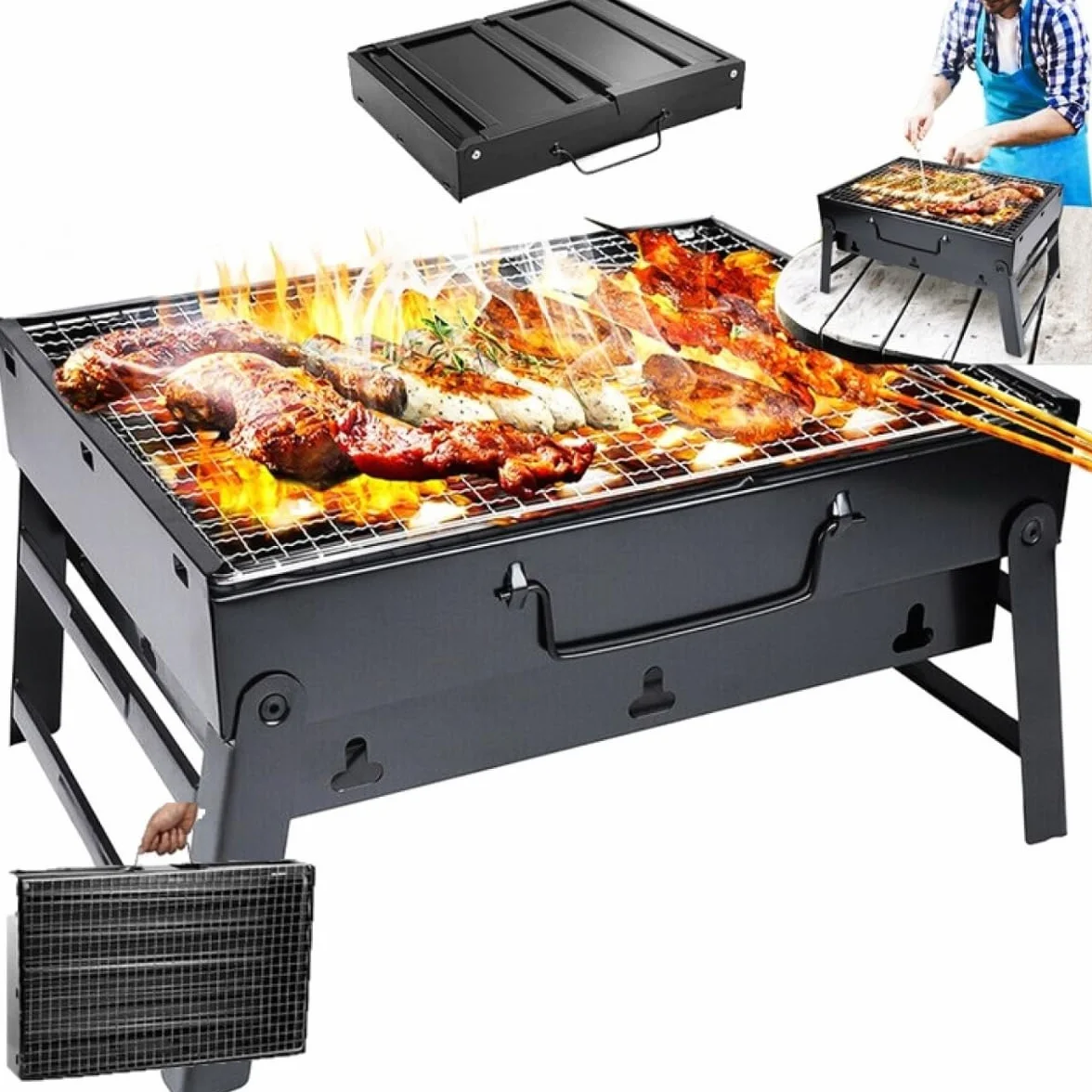 Grill ogrodowy, grill na węgiel drzewny, przenośny, składany, turystyczny z węgla drzewnego, na kemping, ze stali nierdzewnej (TG71421)