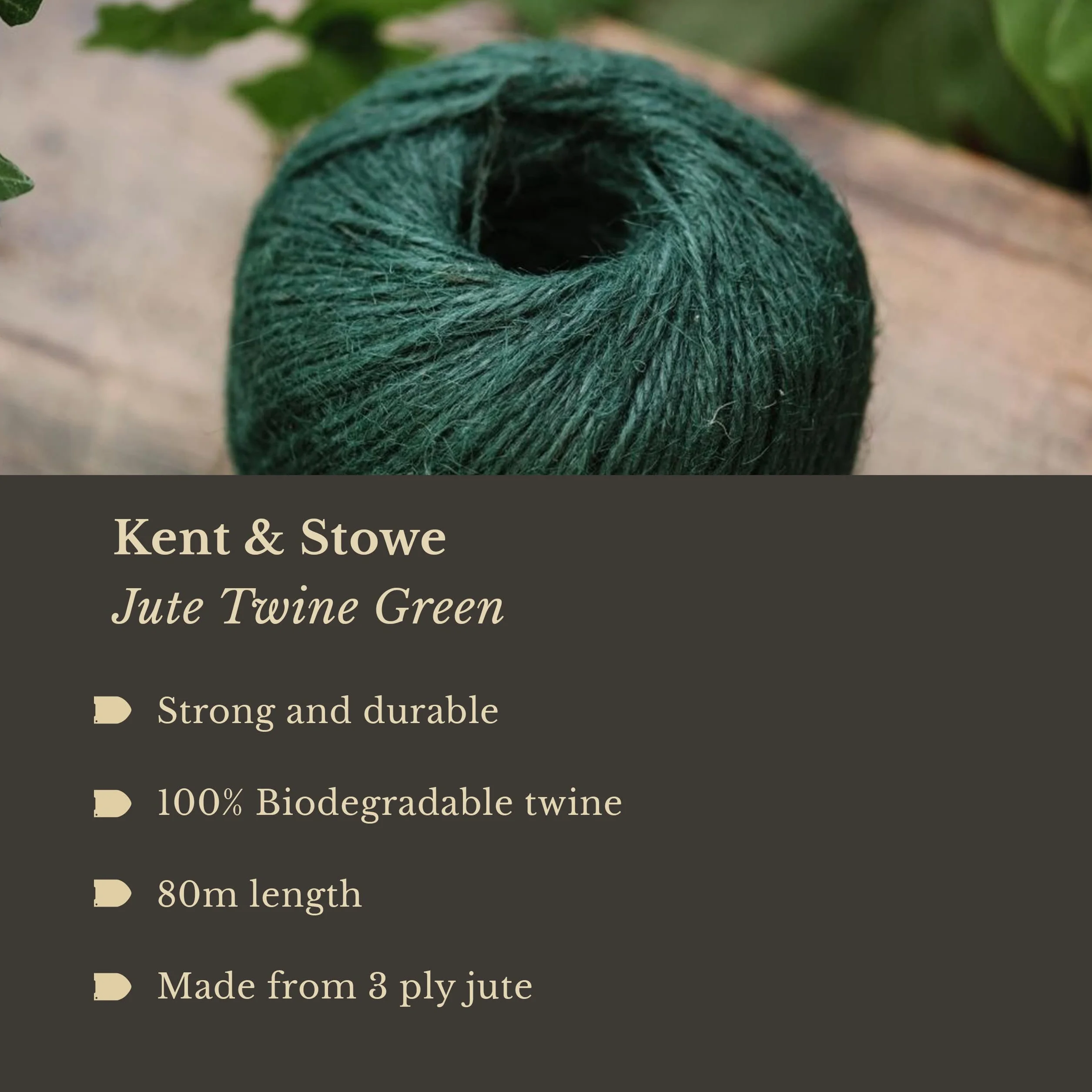 Kent & Stowe sznurek jutowy 80 m/100 g w kolorze zielonym, 3-warstwowy sznurek ogrodowy odpowiedni do użytku w domu, ogrodzie, działce lub w kwiaciarni, całoroczne narzędzia ogrodowe wykonane z juty