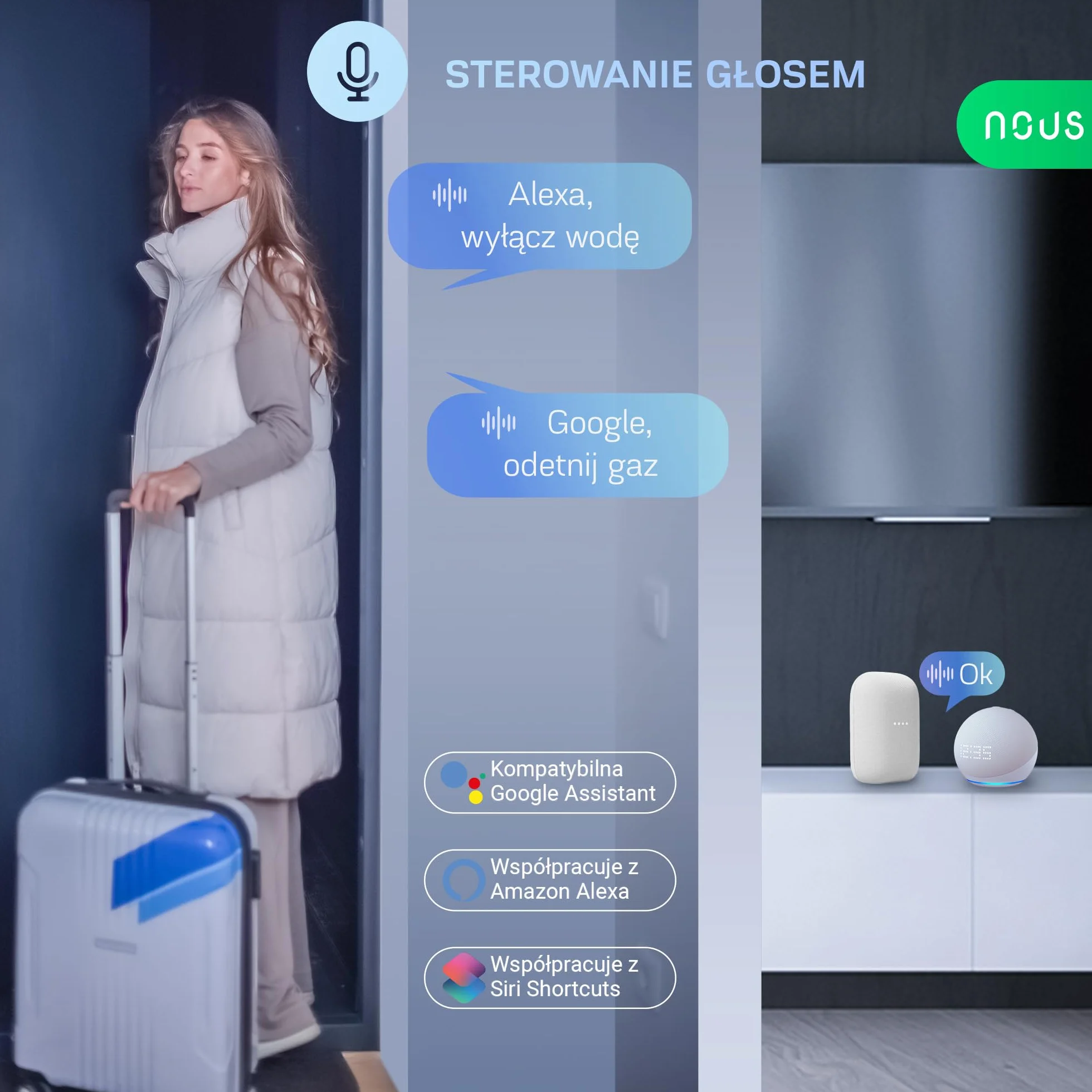 Elektryczny zawór wody NOUS L3 Wifi, kompatybilny z Google Assistant, Amazon Alexa, NOUS Smart Home App, Tuya smart life, czasowy zawór wody do podlewania ogrodu WLAN, WiFi 2,4 GHz