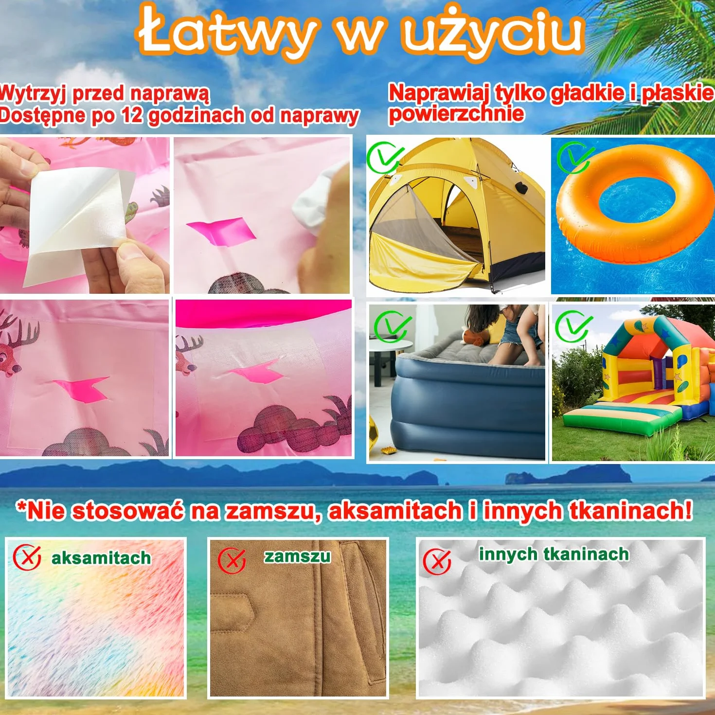 Samoprzylepny zestaw naprawczy do nadmuchiwanej łatki, wodoodporna naszywka naprawcza basenu TPU, 8,8 x 8,8 cm, przezroczysta winylowa łatka naprawcza do nadmuchiwanego basenu, pierścienia do