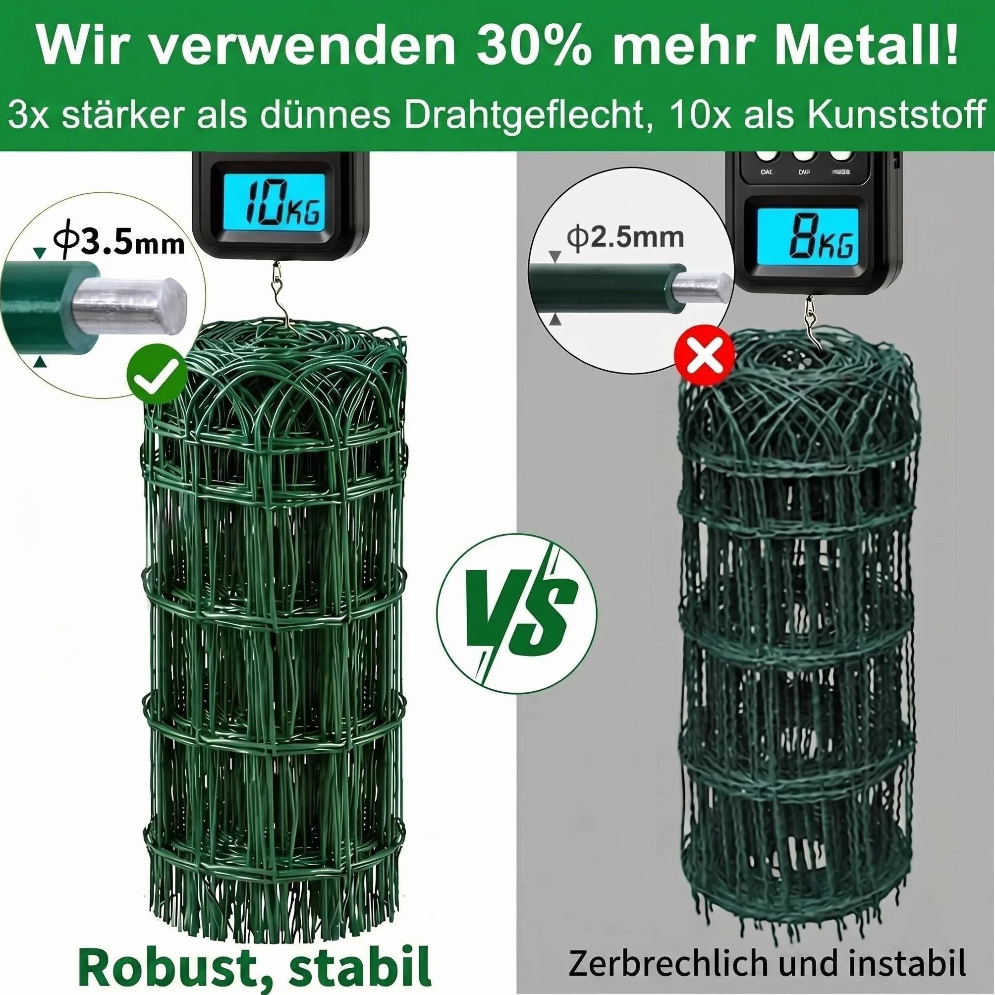 Ogrodzenie ogrodowe Amagabeli 0,4 m x 25 m zielone RAL6005 drut metalowy powlekany PVC siatka antykorozyjna