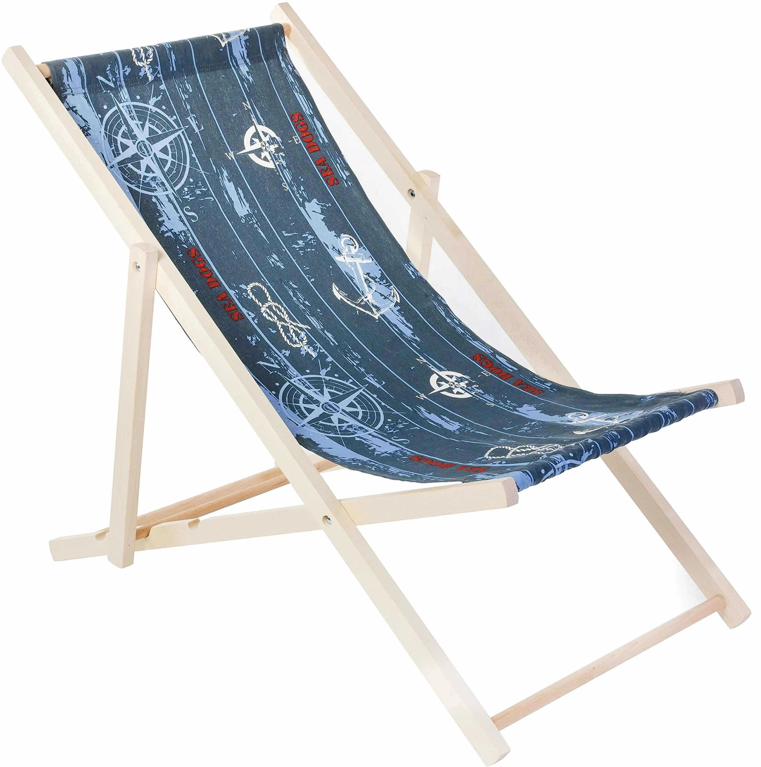 spec-wood Leżak drewniany plażowy/ogrodowy Regulowany Wytrzymały i Solidny Praktyczny Materiał Składany Łatwy w transporcie 119 cm x 58 cm Wzór Morski