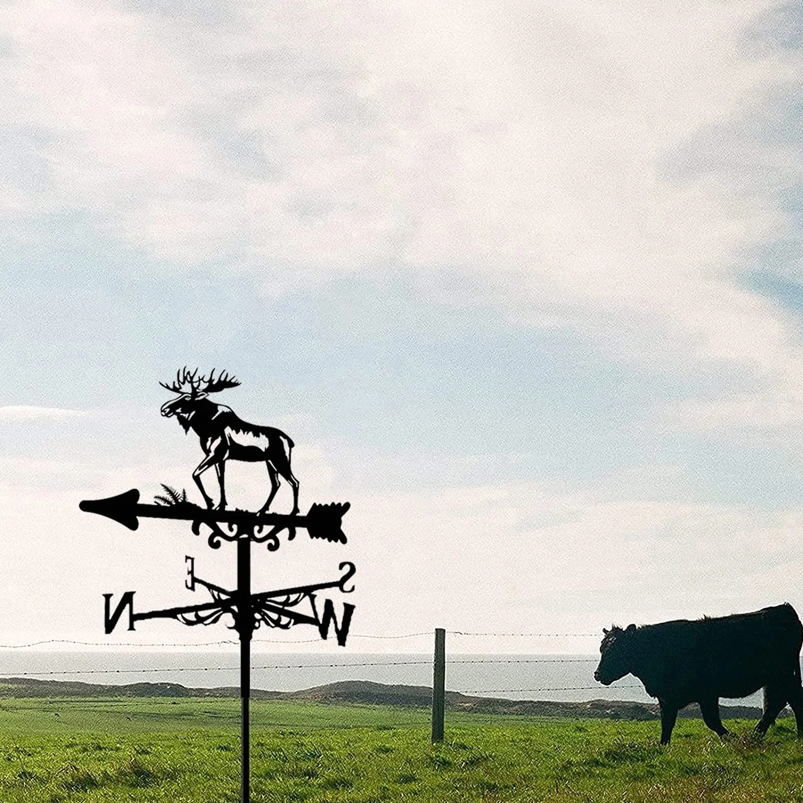 Metal Weather Vane Deer Moose Weathervane Garden Farm Retro Wind Vane Wind Direction Indicator ​for Outdoor Iron Roof Outdoor Yard Decoration