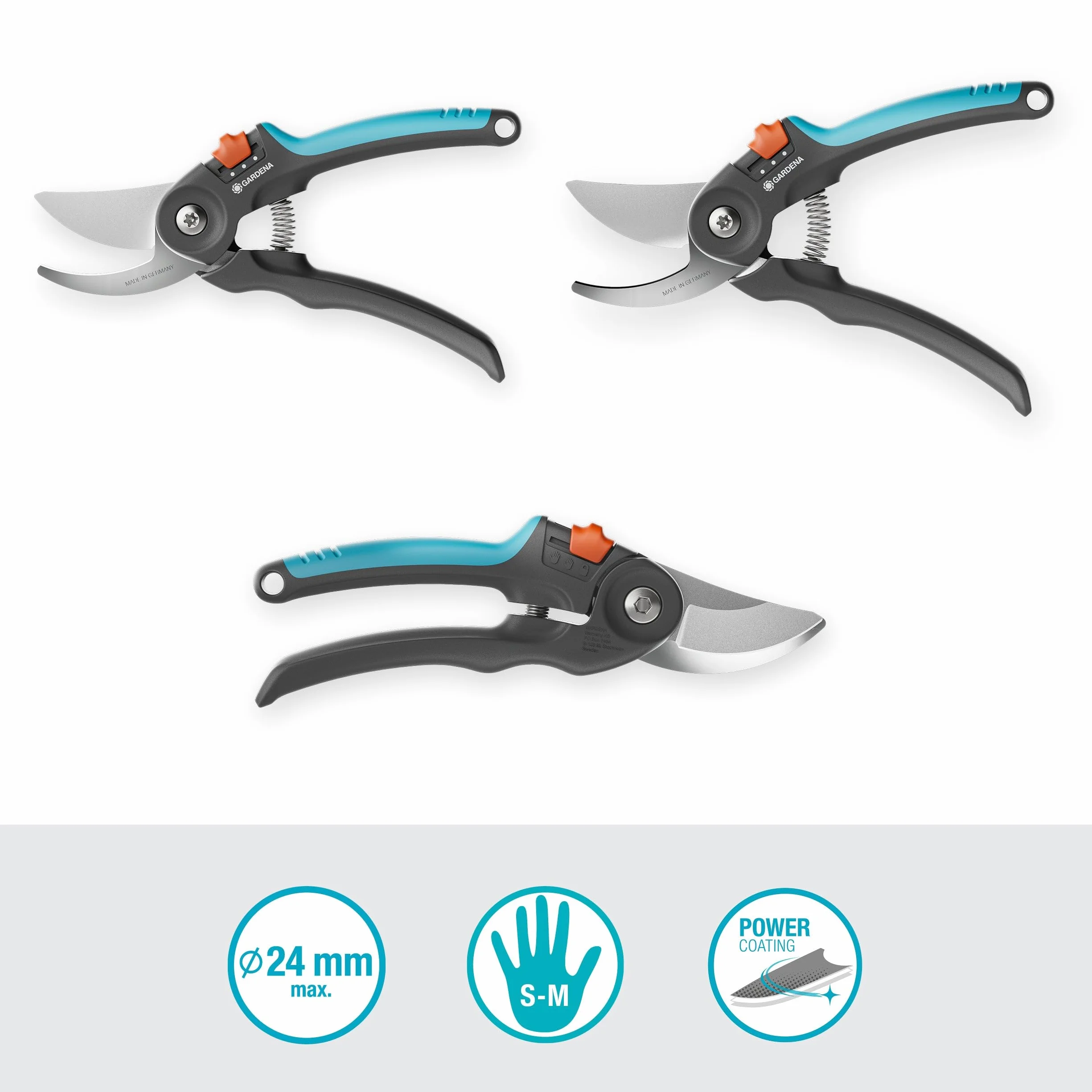 Gardena Nożyce ogrodowe PremiumCut Flex, cięcie obejściowe, do świeżego drewna, średnica cięcia 24 mm, ergonomiczne uchwyty, ostrza PowerCoating, wyprodukowano w Niemczech (12242-20)