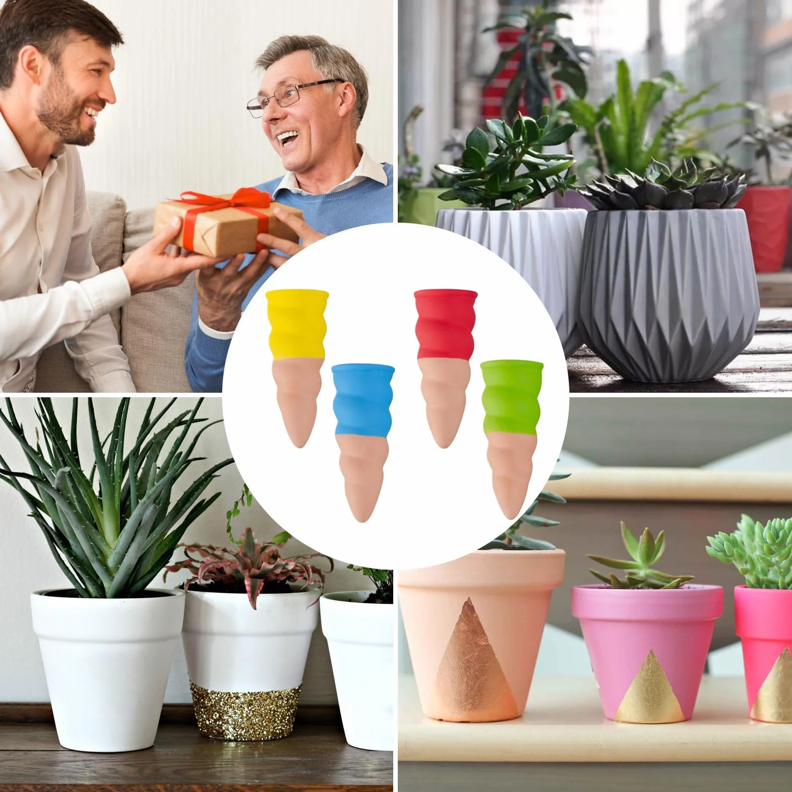 Self Watering Spikes, Automatic Drip System, 4.37x1.77 inches Irrigation Plant Devices, Easy Flow Control, 4 Piece Gardening Set for Houseplants, Yard, Balcony, Indoor, Outdoor Use