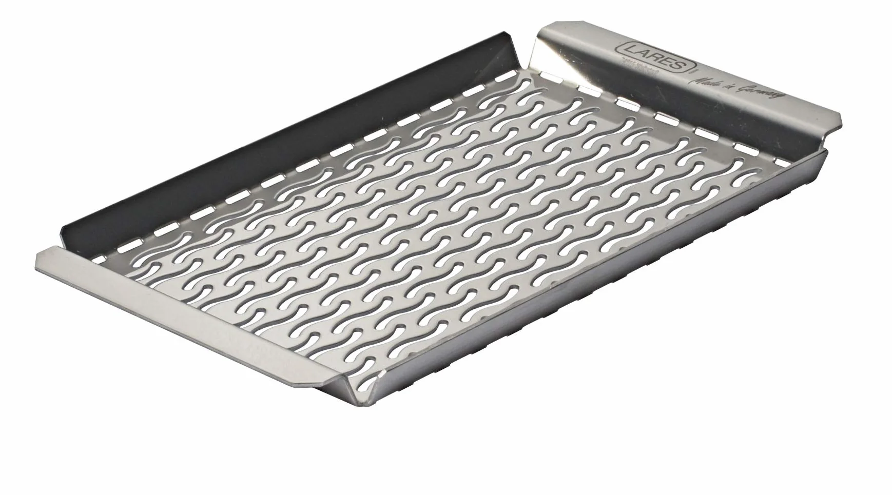 Lares Taca do grillowania ze stali nierdzewnej, 20 x 11 x 1 cm, z otworami, wielokrotnego użytku, odporna na rdzę, do grilla gazowego, elektrycznego, węglowego – nadaje się do mycia w zmywarce – Made
